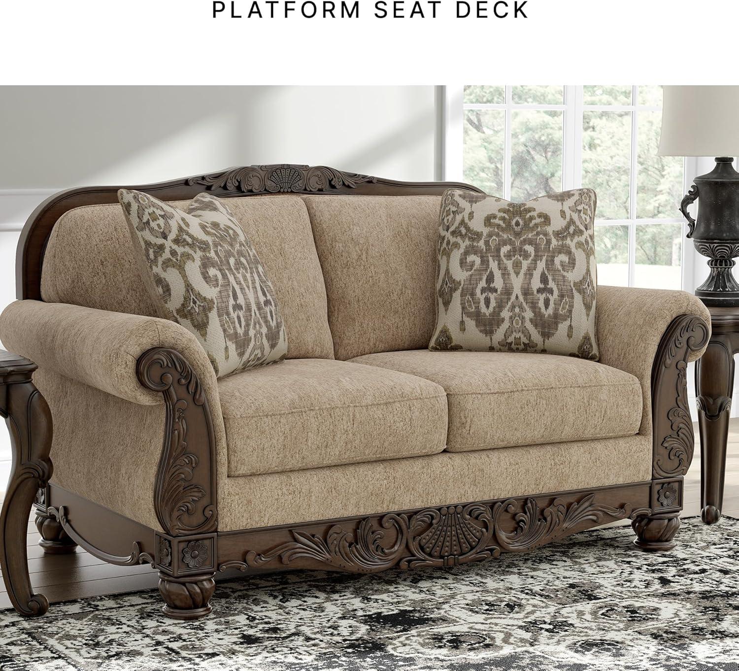 imageSignature Design by Ashley Havenworth Classic Anti Sag Loveseat with Reversible Seat Cushion and 2 Accent Pillows Beige amp Dark Brown