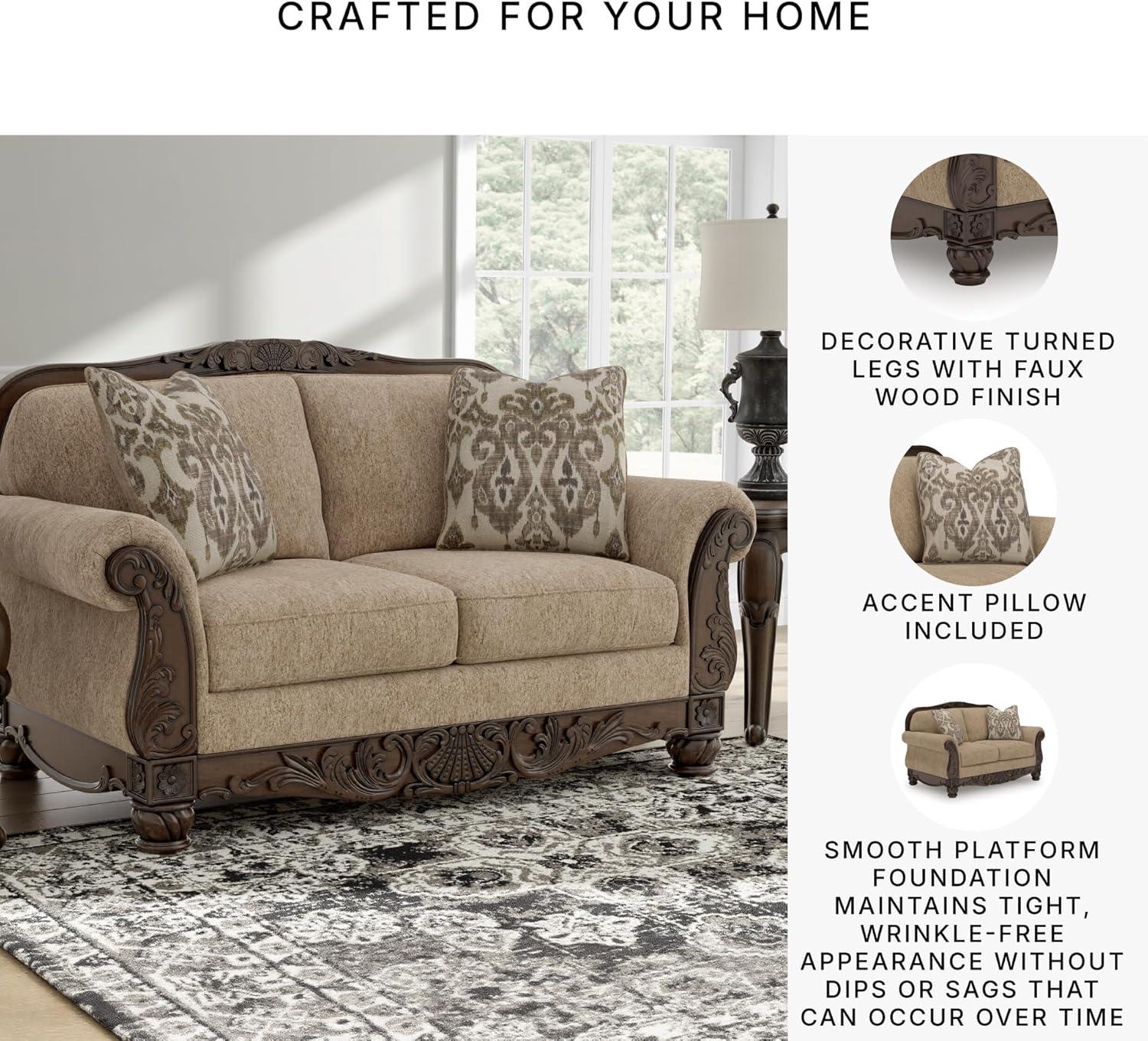 imageSignature Design by Ashley Havenworth Classic Anti Sag Loveseat with Reversible Seat Cushion and 2 Accent Pillows Beige amp Dark Brown