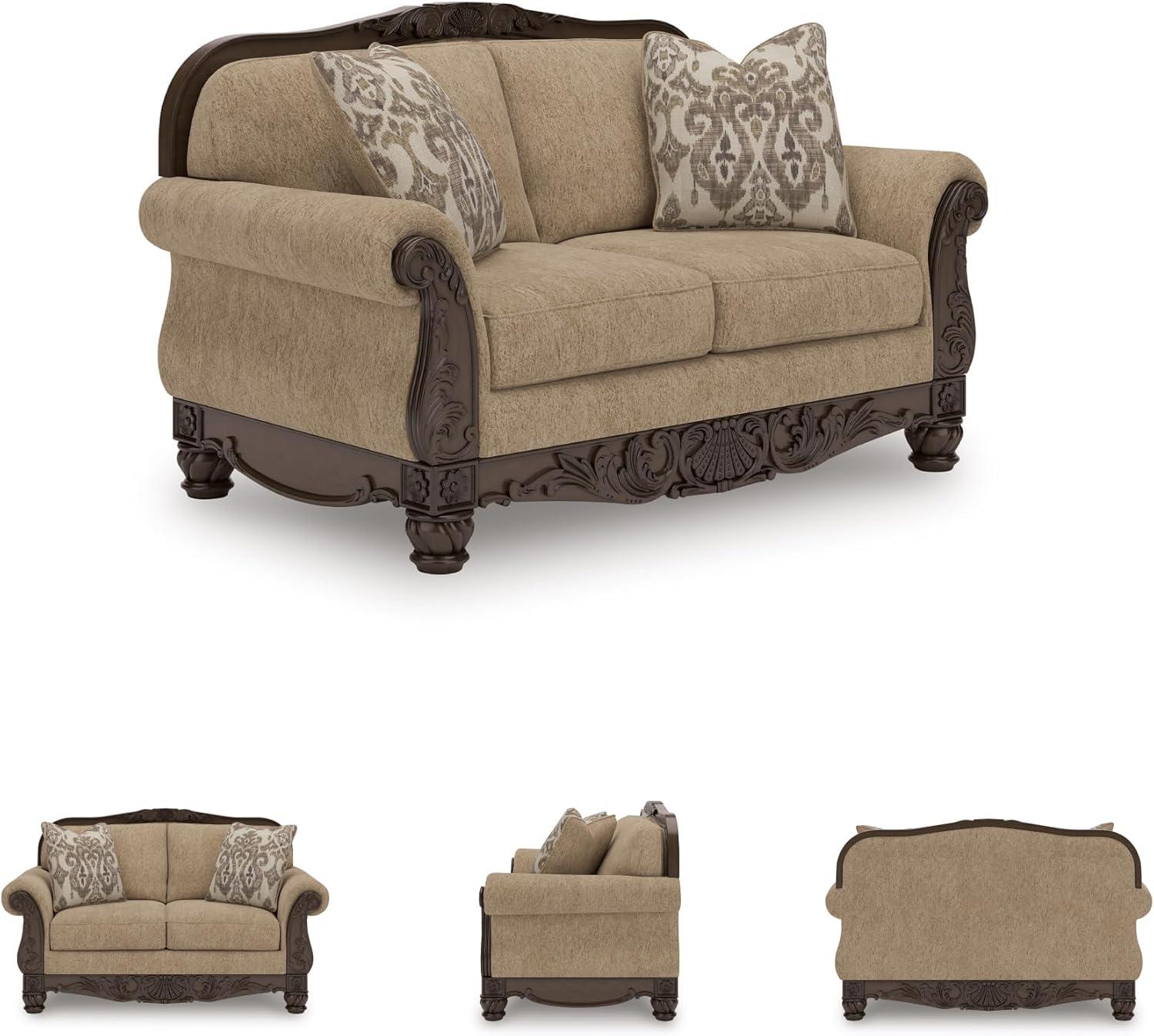 imageSignature Design by Ashley Havenworth Classic Anti Sag Loveseat with Reversible Seat Cushion and 2 Accent Pillows Beige amp Dark Brown