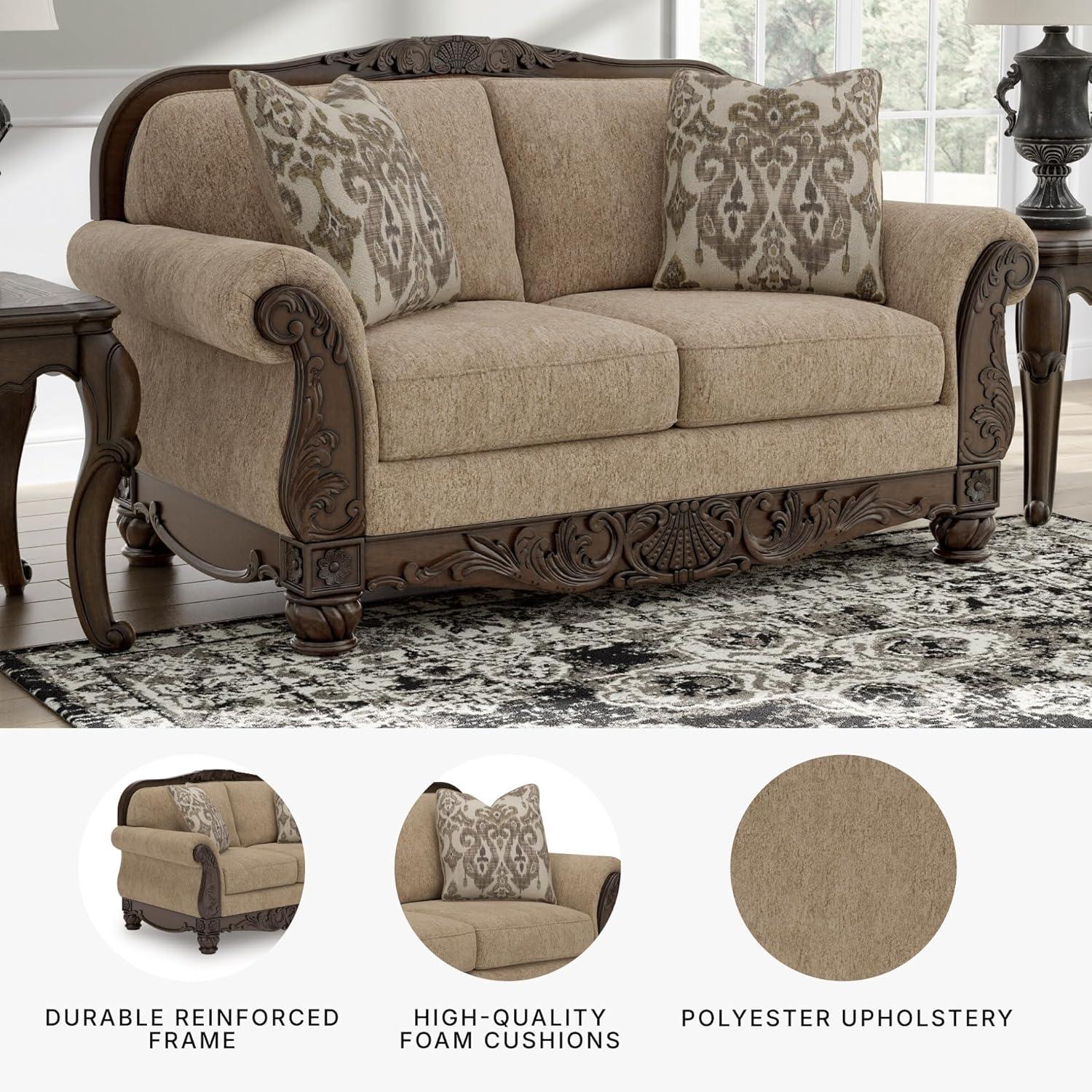 imageSignature Design by Ashley Havenworth Classic Anti Sag Loveseat with Reversible Seat Cushion and 2 Accent Pillows Beige amp Dark Brown