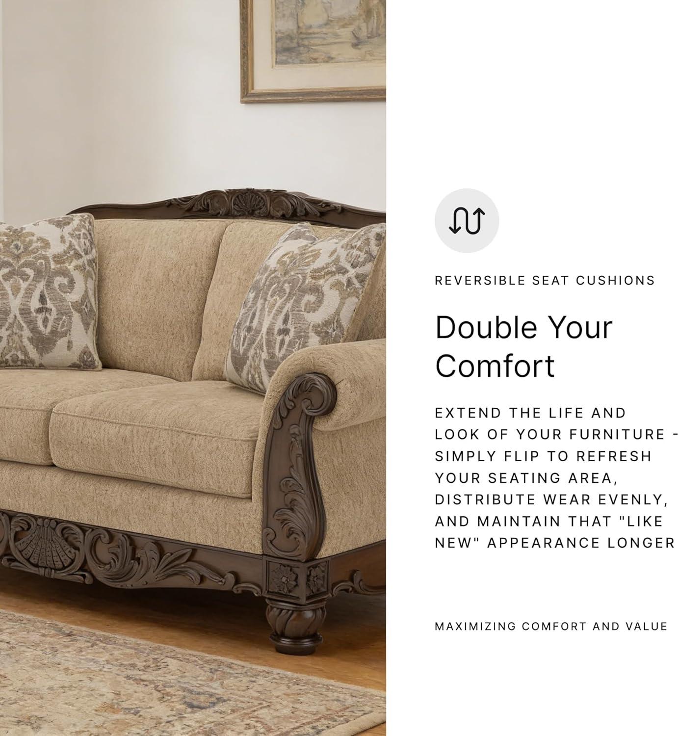 imageSignature Design by Ashley Havenworth Classic Anti Sag Loveseat with Reversible Seat Cushion and 2 Accent Pillows Beige amp Dark Brown