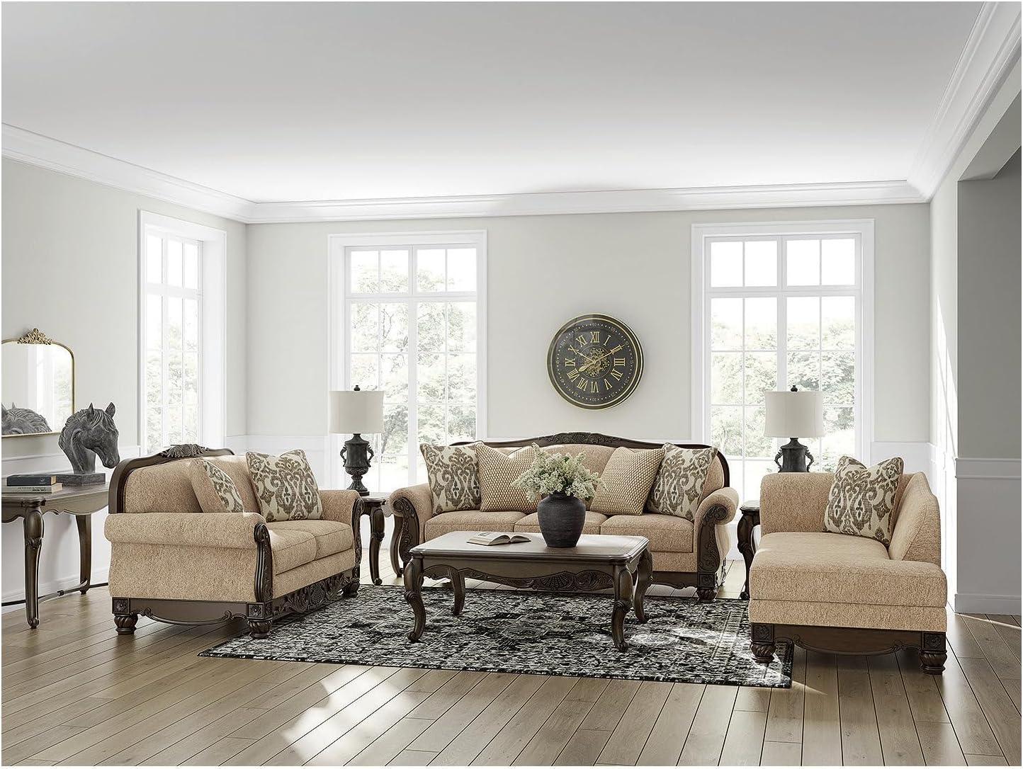 imageSignature Design by Ashley Havenworth Classic Anti Sag RightArm Facing Corner Chaise with Reversible Seat Cushion and 1 Accent Pillows Beige amp Dark Brown