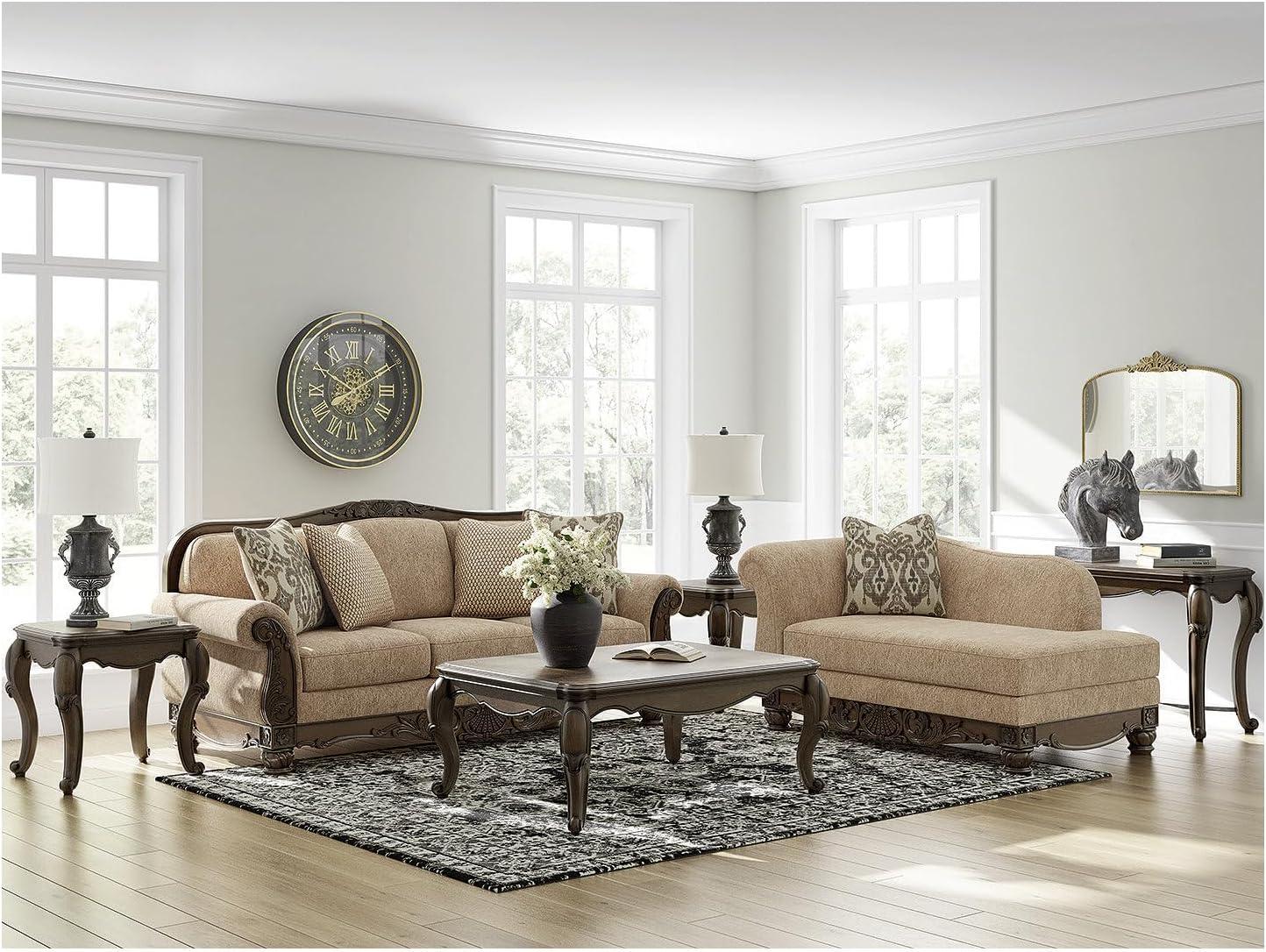 imageSignature Design by Ashley Havenworth Classic Anti Sag RightArm Facing Corner Chaise with Reversible Seat Cushion and 1 Accent Pillows Beige amp Dark Brown