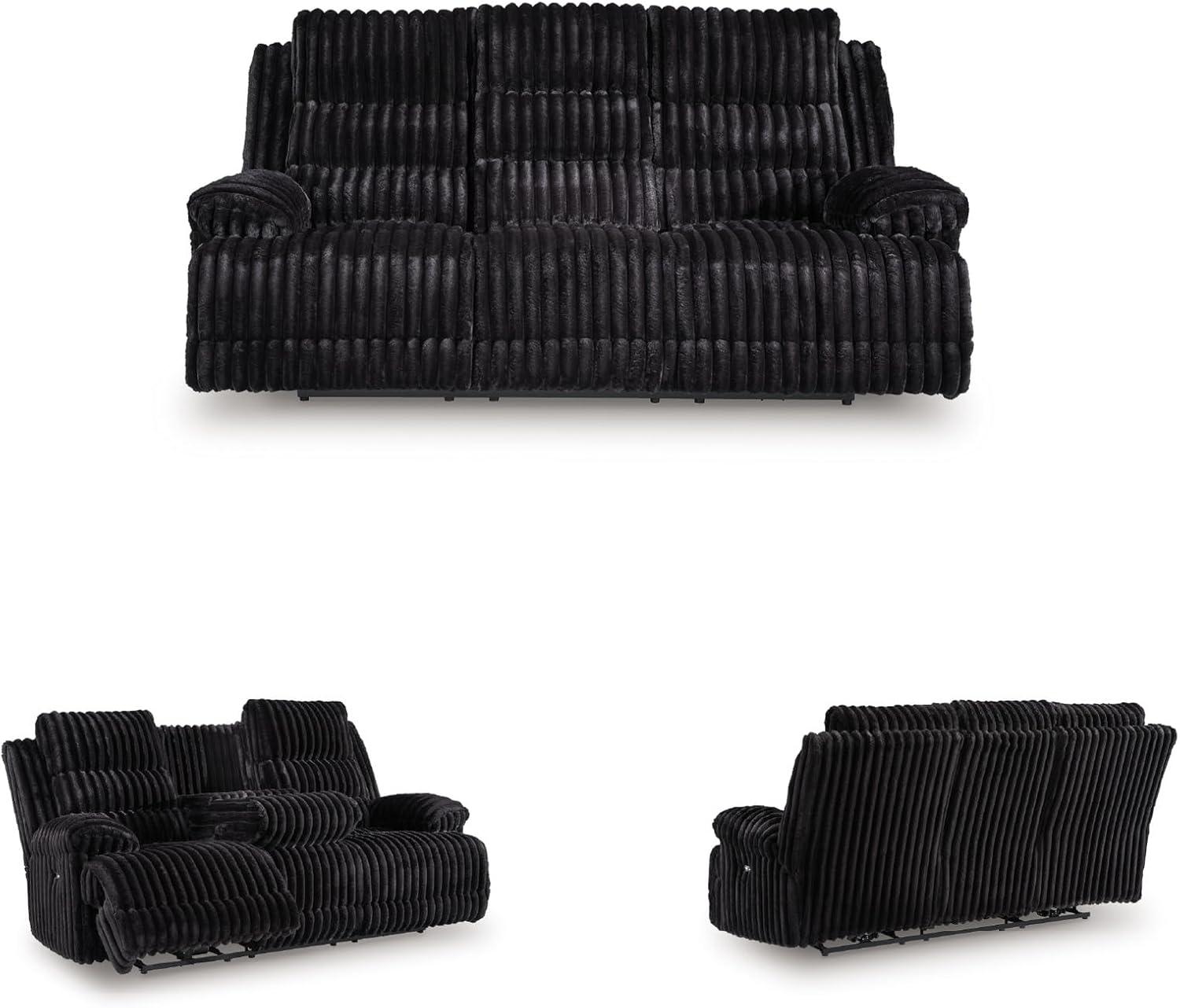 imageSignature Design by Ashley Higgesbee Contemporary DualSided Power Reclining Sofa with Drop Down Table USB Charging Port and 2 Cup Holders Light GrayBlack