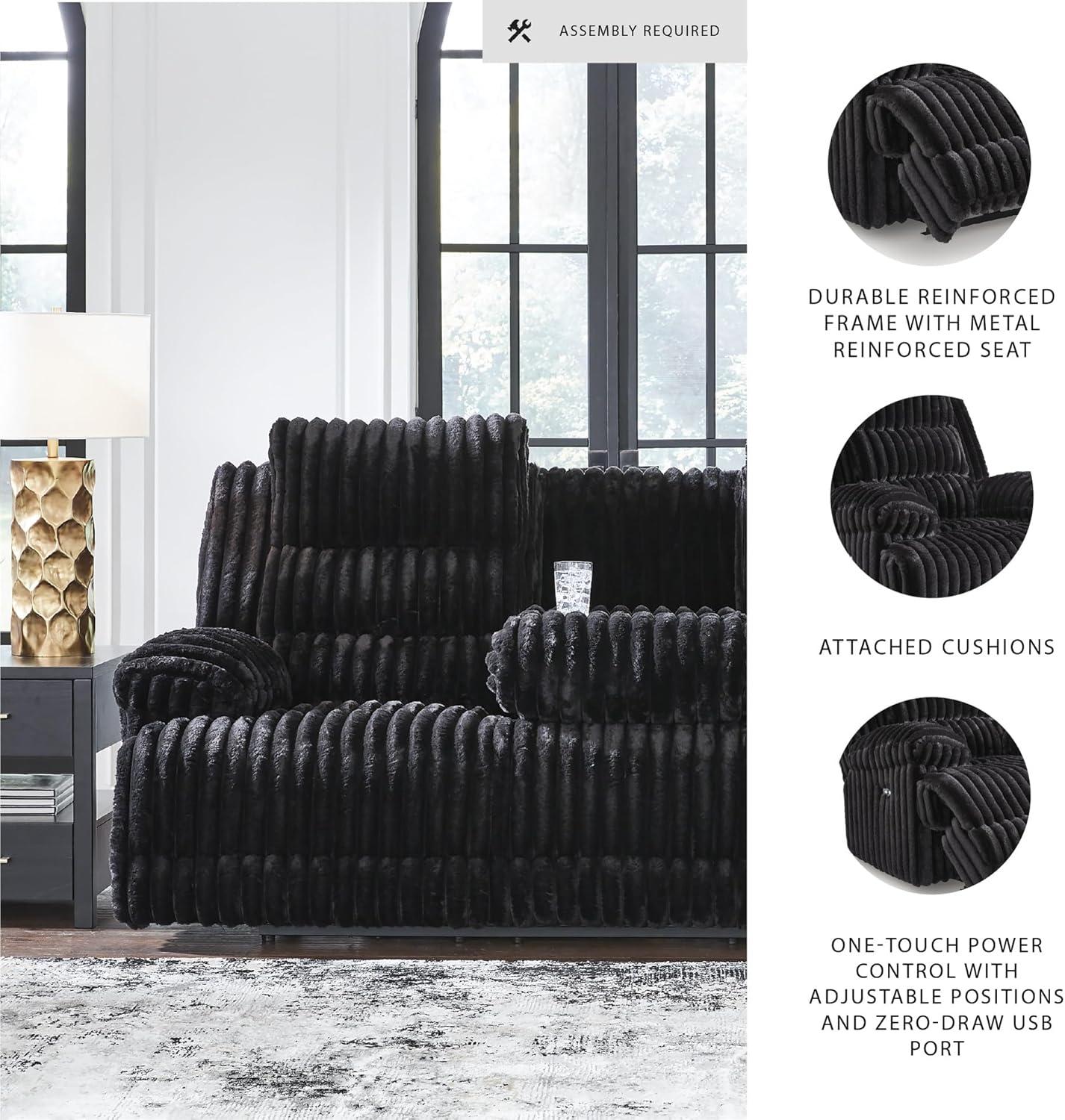 imageSignature Design by Ashley Higgesbee Contemporary DualSided Power Reclining Sofa with Drop Down Table USB Charging Port and 2 Cup Holders Light GrayBlack