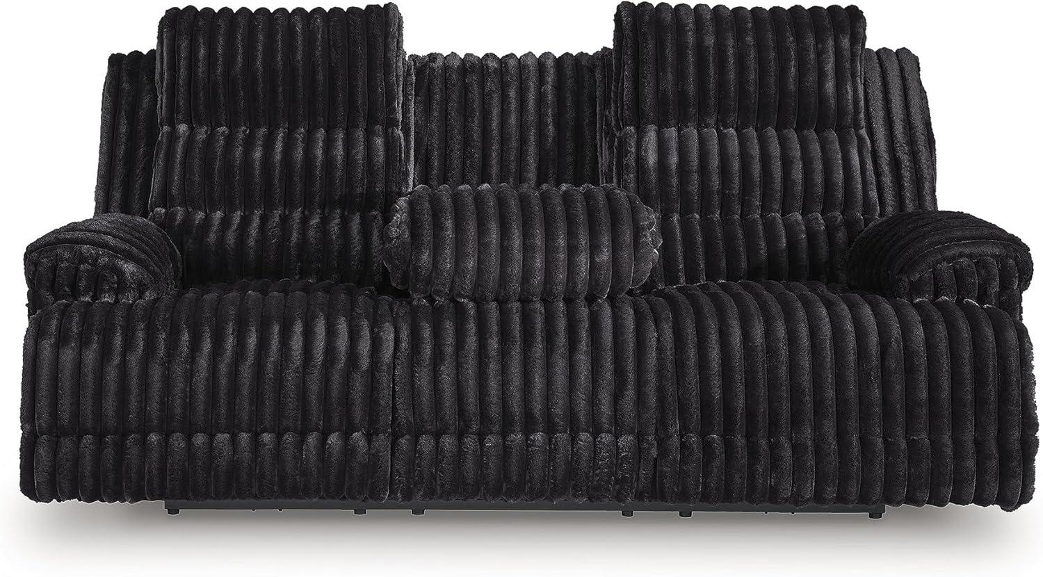 imageSignature Design by Ashley Higgesbee Contemporary DualSided Power Reclining Sofa with Drop Down Table USB Charging Port and 2 Cup Holders Light GrayBlack