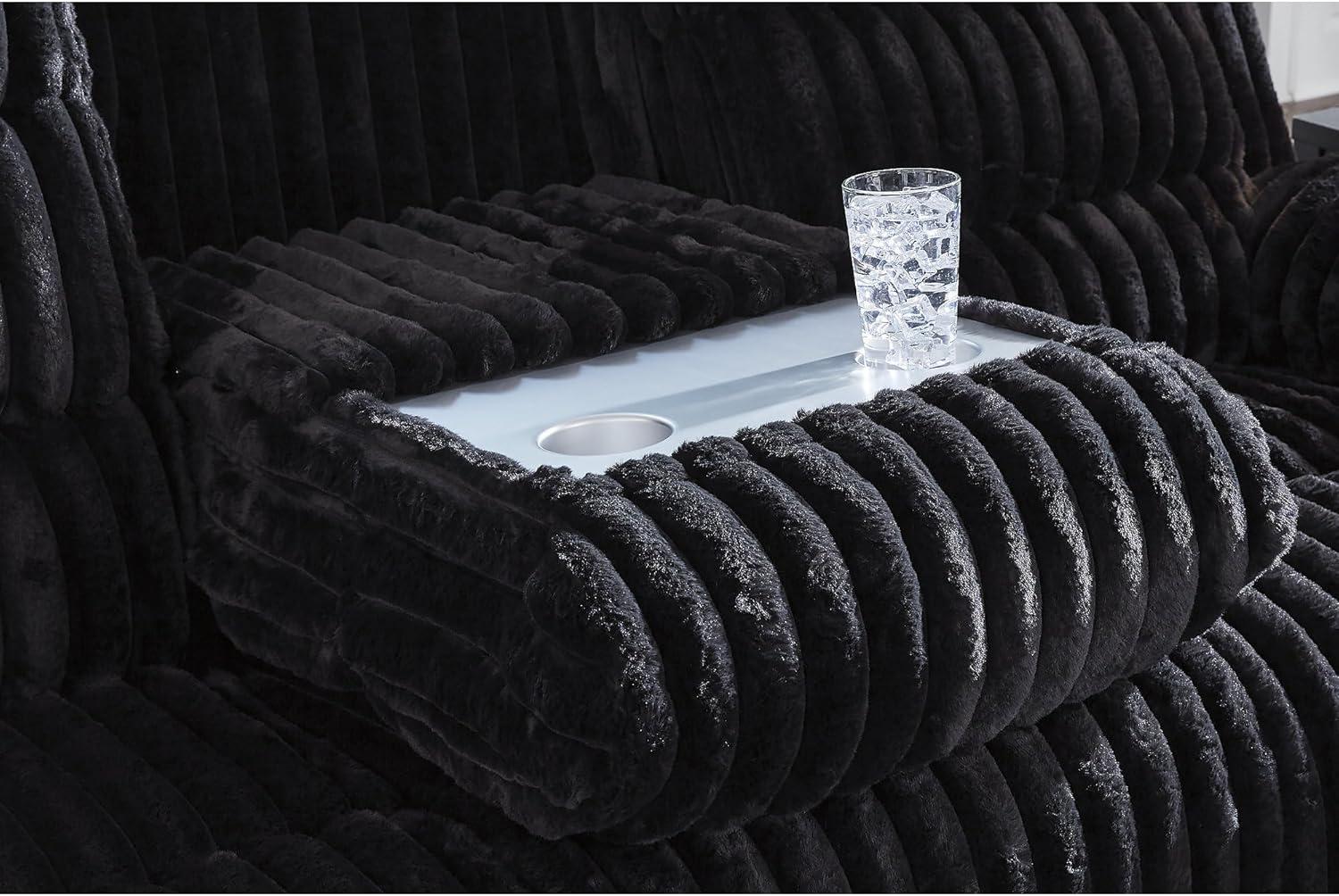 imageSignature Design by Ashley Higgesbee Contemporary DualSided Power Reclining Sofa with Drop Down Table USB Charging Port and 2 Cup Holders Light GrayBlack