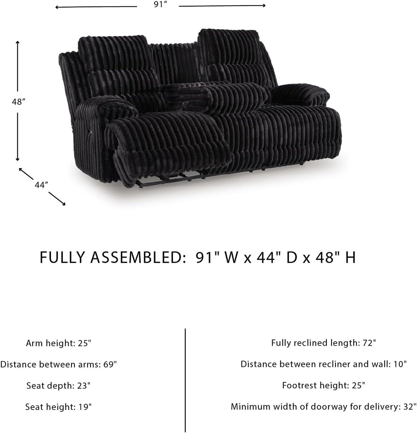 imageSignature Design by Ashley Higgesbee Contemporary DualSided Power Reclining Sofa with Drop Down Table USB Charging Port and 2 Cup Holders Light GrayBlack