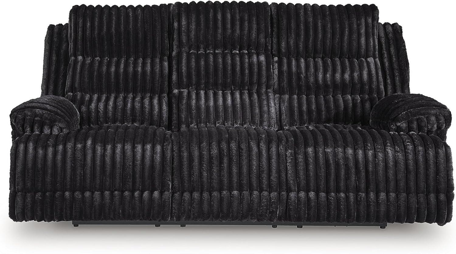 imageSignature Design by Ashley Higgesbee Contemporary DualSided Power Reclining Sofa with Drop Down Table USB Charging Port and 2 Cup Holders Light GrayBlack