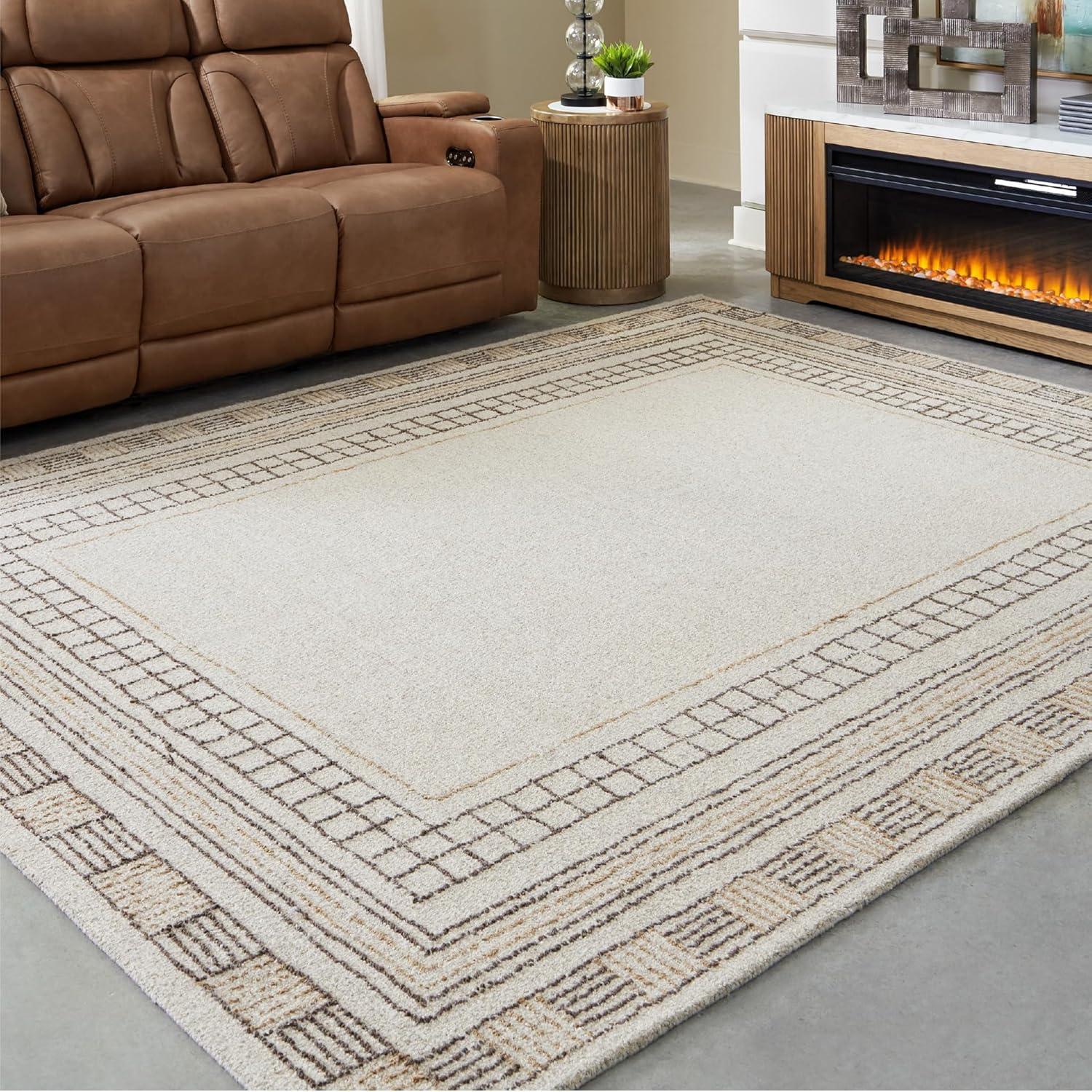 imageSignature Design by Ashley Idaman Transitional Indoor Hand Tufted Geometric Rectangular Wool Blend 8 x 10 Area Rug Beige amp Light Brown8 x 10 Rectangular