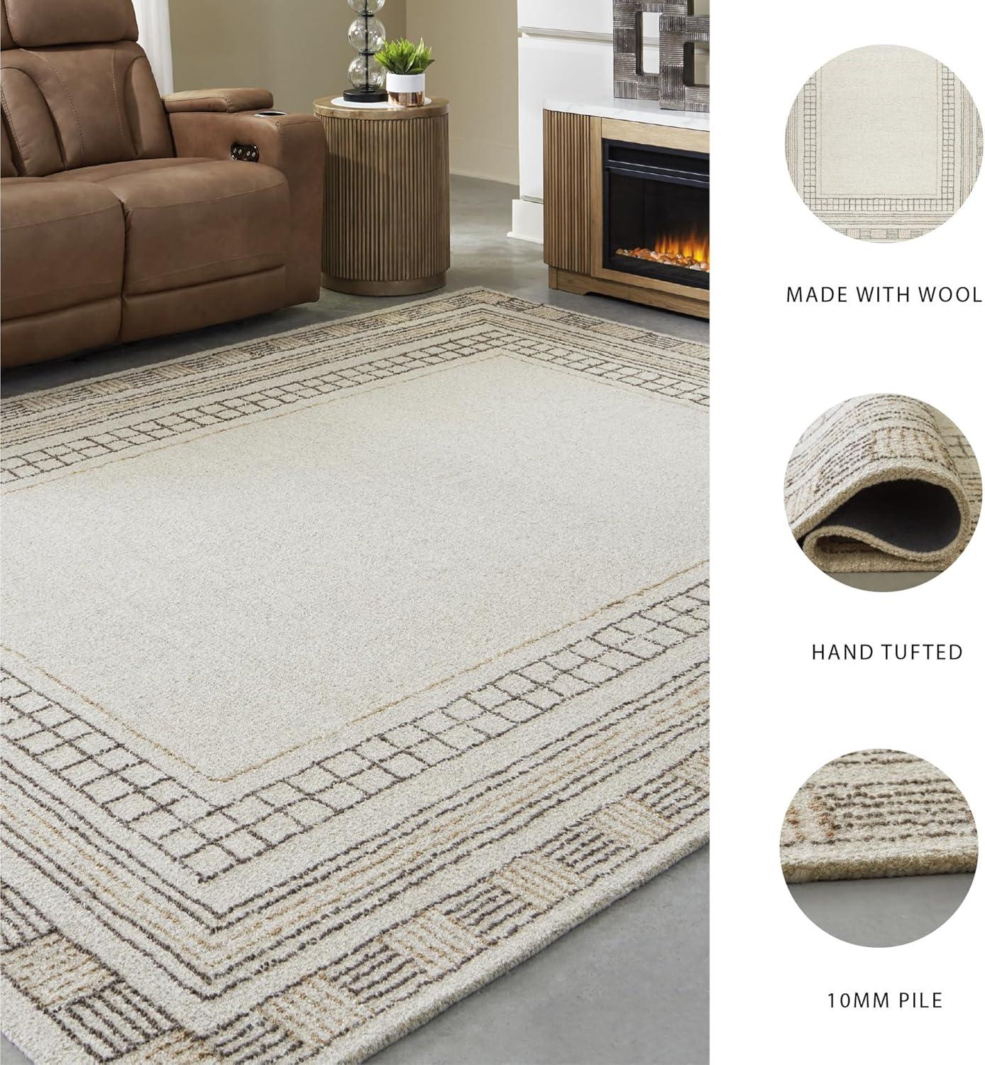 imageSignature Design by Ashley Idaman Transitional Indoor Hand Tufted Geometric Rectangular Wool Blend 8 x 10 Area Rug Beige amp Light Brown8 x 10 Rectangular