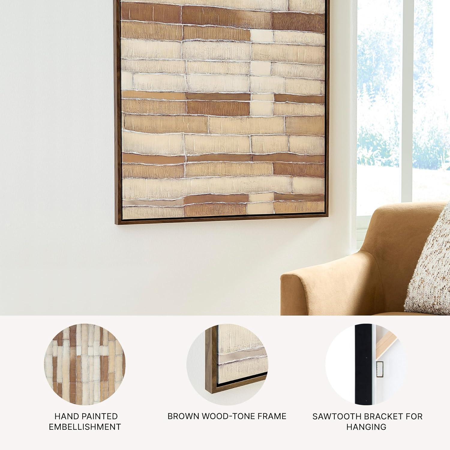 imageSignature Design by Ashley Kalanmore Contemporary Abstract Framed Wall Art 48 x 36 Inches Beige amp Light Brown