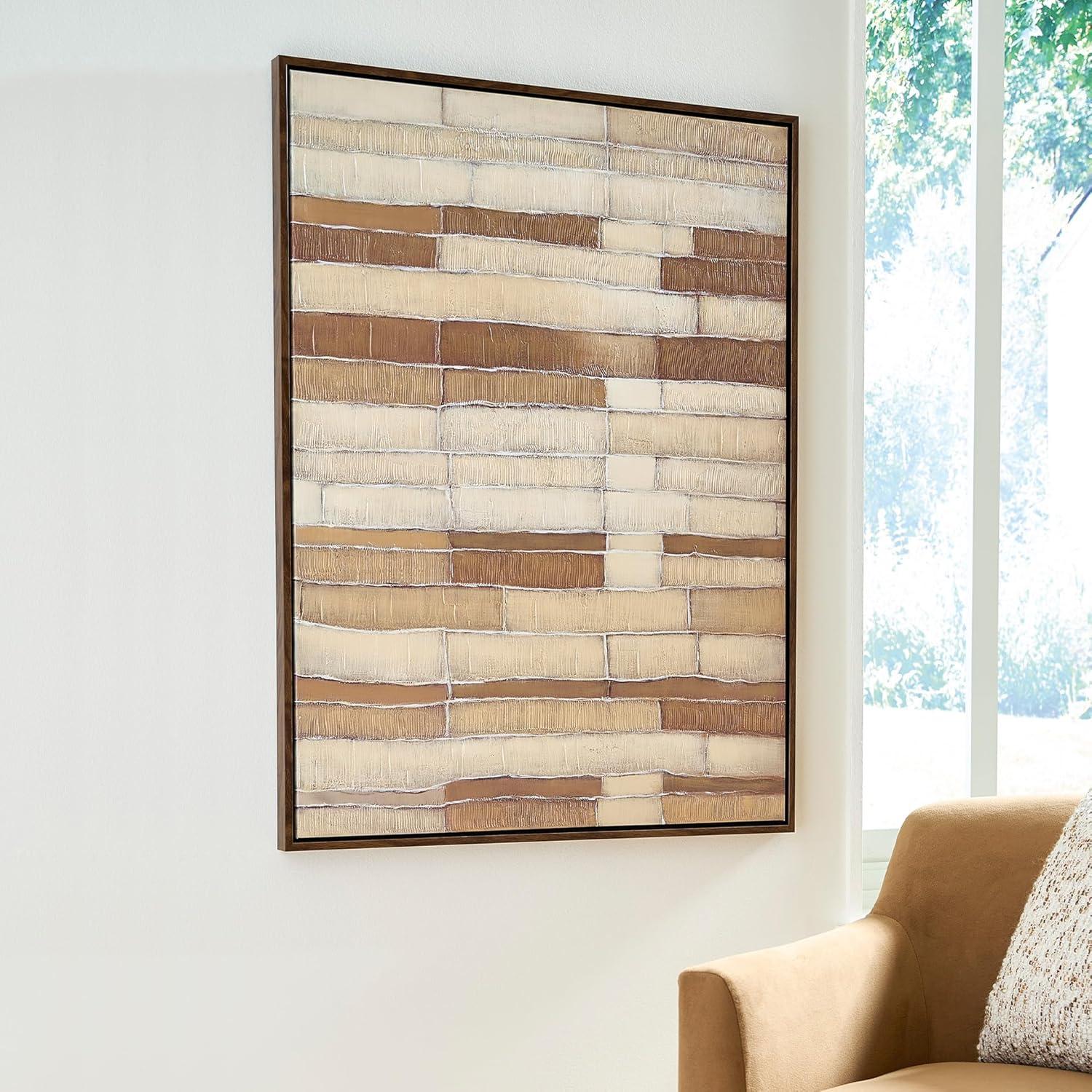 imageSignature Design by Ashley Kalanmore Contemporary Abstract Framed Wall Art 48 x 36 Inches Beige amp Light Brown