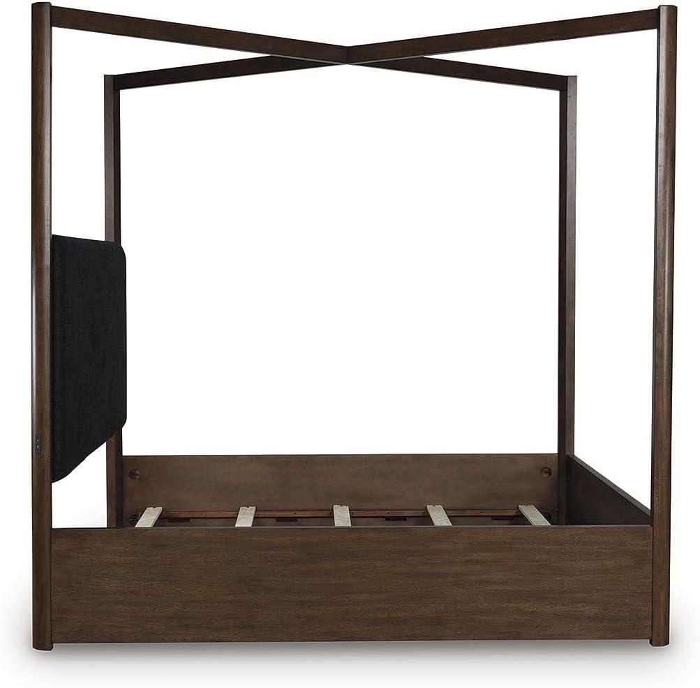 imageSignature Design by Ashley Kendamor Modern Canopy Bed with Upholstered Headboard and Nailhead Accents Foundation or Box Spring Needed Queen Dark BrownKing Canopy Bed