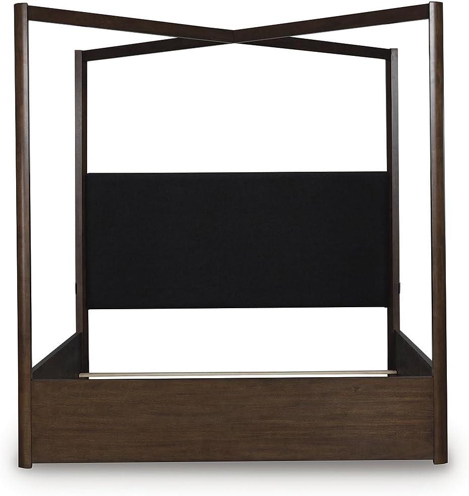 imageSignature Design by Ashley Kendamor Modern Canopy Bed with Upholstered Headboard and Nailhead Accents Foundation or Box Spring Needed Queen Dark BrownQueen Canopy Bed