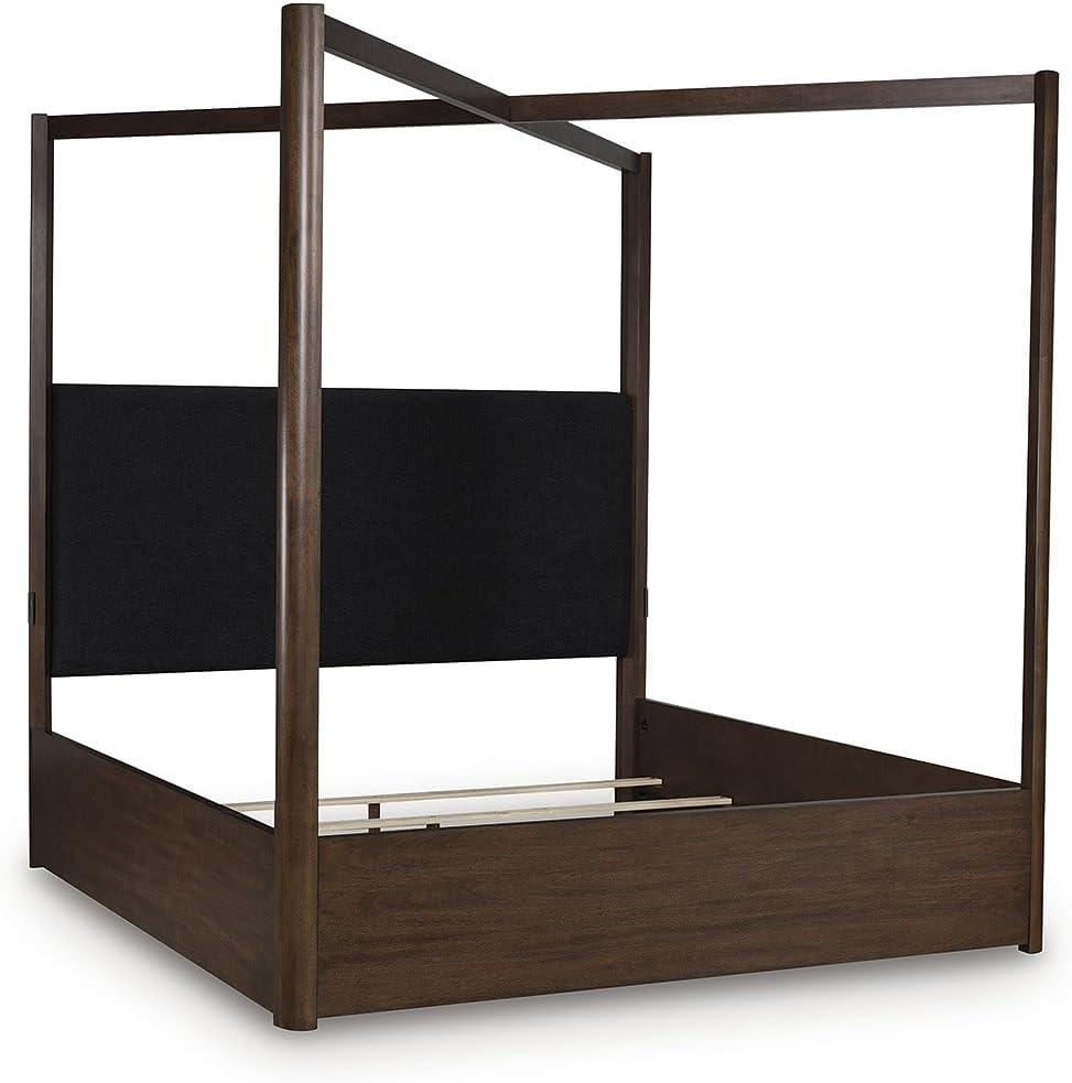 imageSignature Design by Ashley Kendamor Modern Canopy Bed with Upholstered Headboard and Nailhead Accents Foundation or Box Spring Needed Queen Dark BrownKing Canopy Bed
