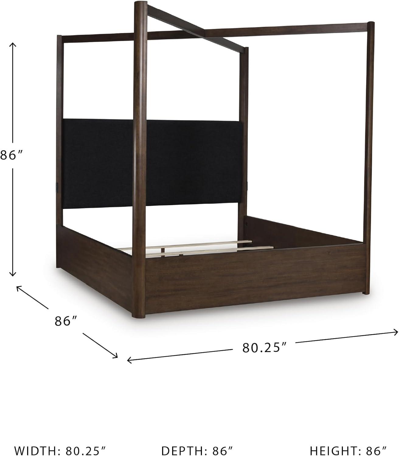 imageSignature Design by Ashley Kendamor Modern Canopy Bed with Upholstered Headboard and Nailhead Accents Foundation or Box Spring Needed Queen Dark BrownKing Canopy Bed