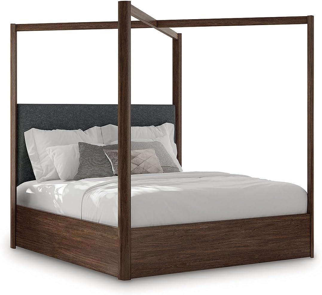 imageSignature Design by Ashley Kendamor Modern Canopy Bed with Upholstered Headboard and Nailhead Accents Foundation or Box Spring Needed Queen Dark BrownKing Canopy Bed