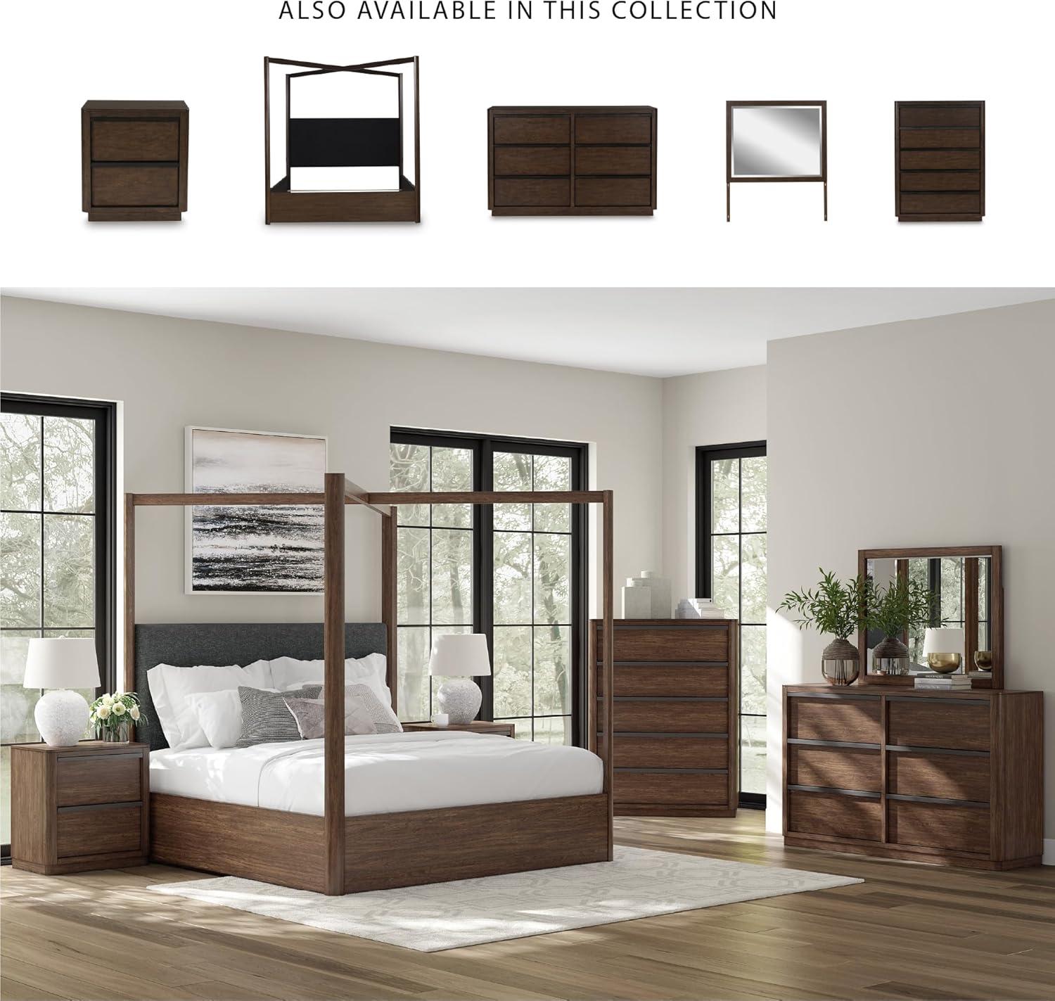 imageSignature Design by Ashley Kendamor Modern Canopy Bed with Upholstered Headboard and Nailhead Accents Foundation or Box Spring Needed Queen Dark BrownKing Canopy Bed