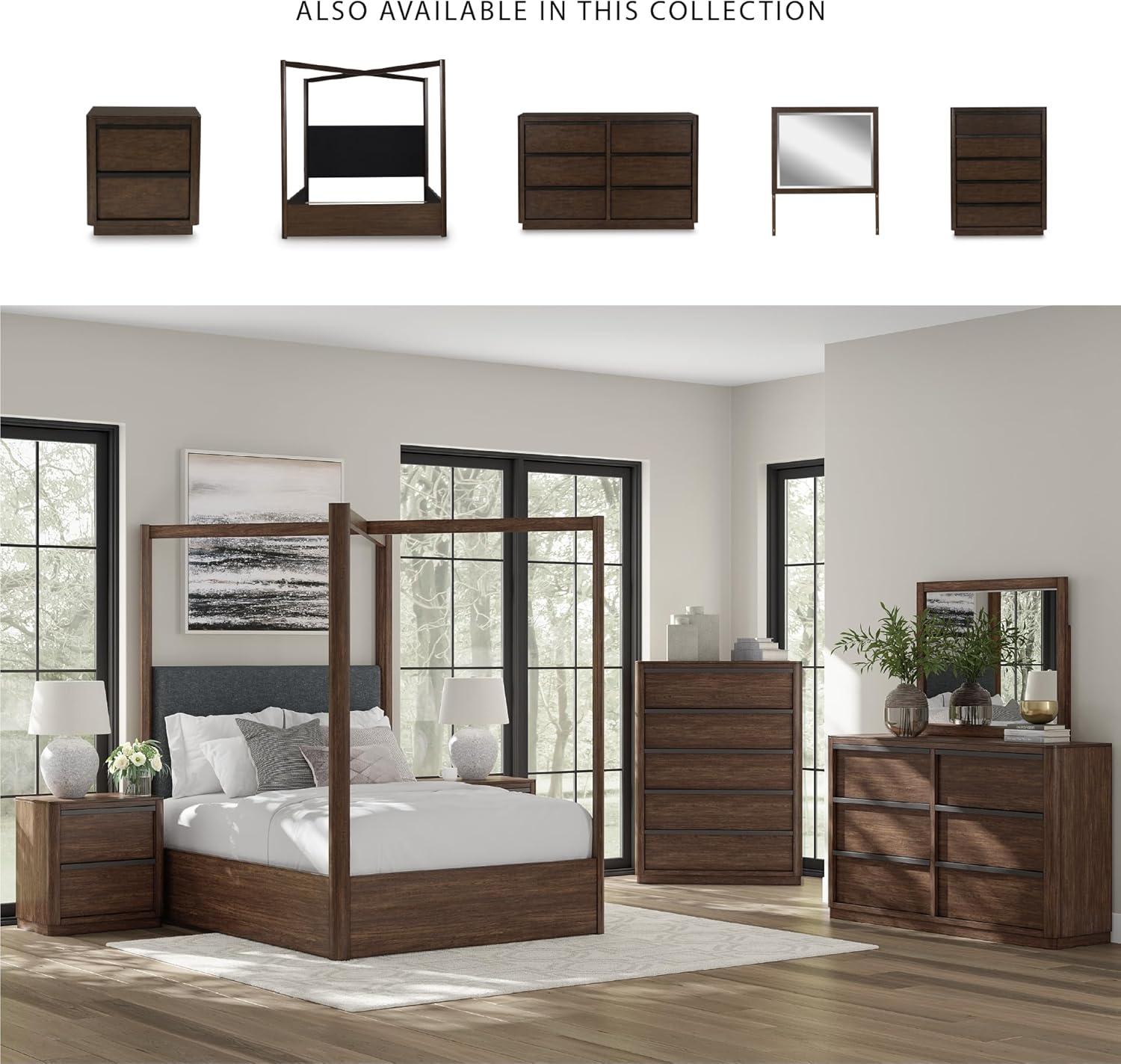 imageSignature Design by Ashley Kendamor Modern Canopy Bed with Upholstered Headboard and Nailhead Accents Foundation or Box Spring Needed Queen Dark BrownQueen Canopy Bed