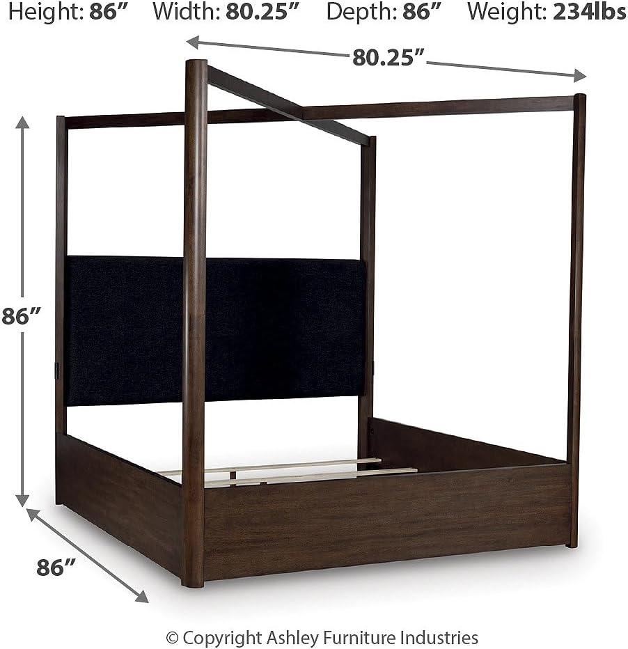 imageSignature Design by Ashley Kendamor Modern Canopy Bed with Upholstered Headboard and Nailhead Accents Foundation or Box Spring Needed Queen Dark BrownKing Canopy Bed