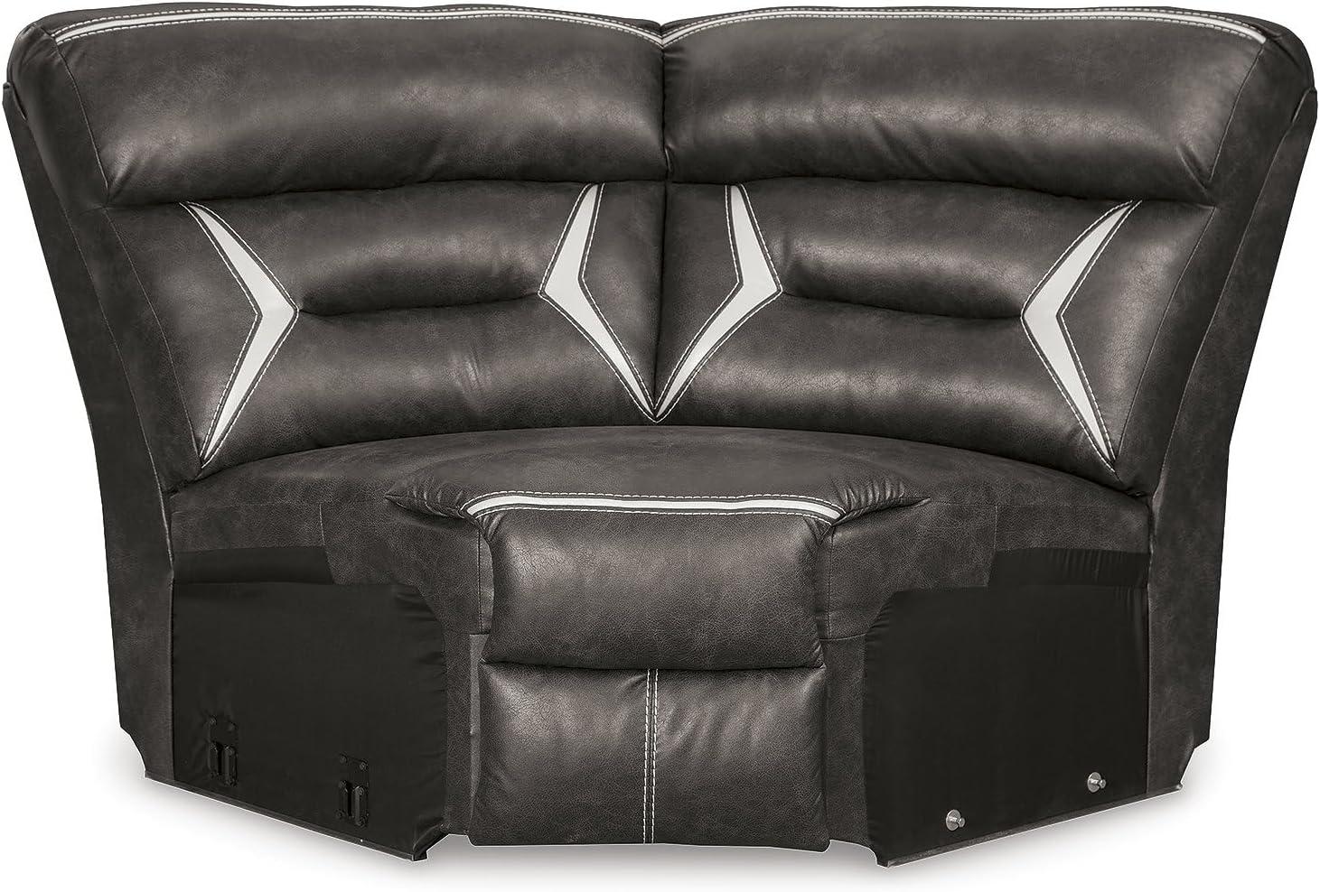 imageSignature Design by Ashley Kincord Contemporary Faux Leather 2Piece Power Reclining Sectional Sofa with USB Charging Ports Console Cup Holders and Storage Dark BrownSymmetrical