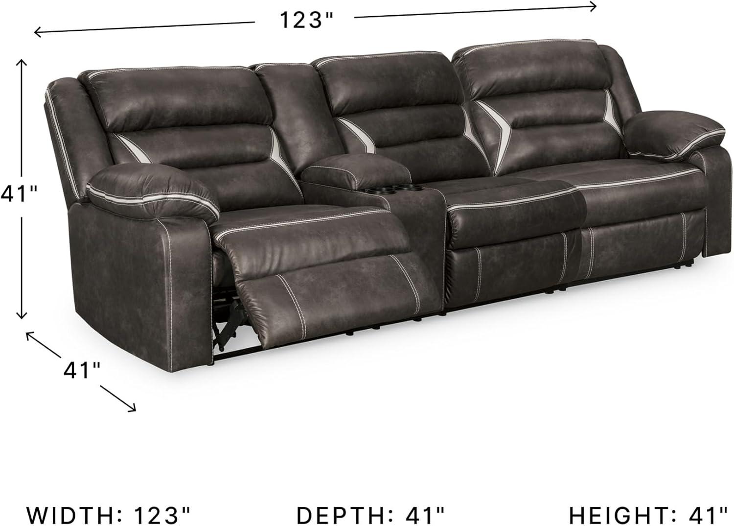 imageSignature Design by Ashley Kincord Contemporary Faux Leather 2Piece Power Reclining Sectional Sofa with USB Charging Ports Console Cup Holders and Storage Dark BrownLeft Arm Rest