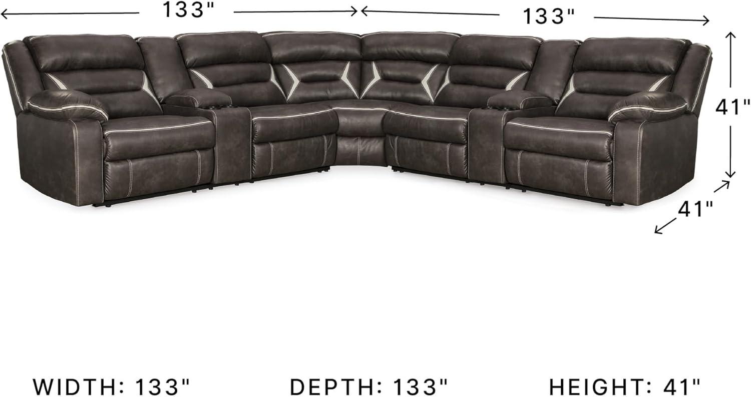 imageSignature Design by Ashley Kincord Contemporary Faux Leather 2Piece Power Reclining Sectional Sofa with USB Charging Ports Console Cup Holders and Storage Dark BrownSymmetrical
