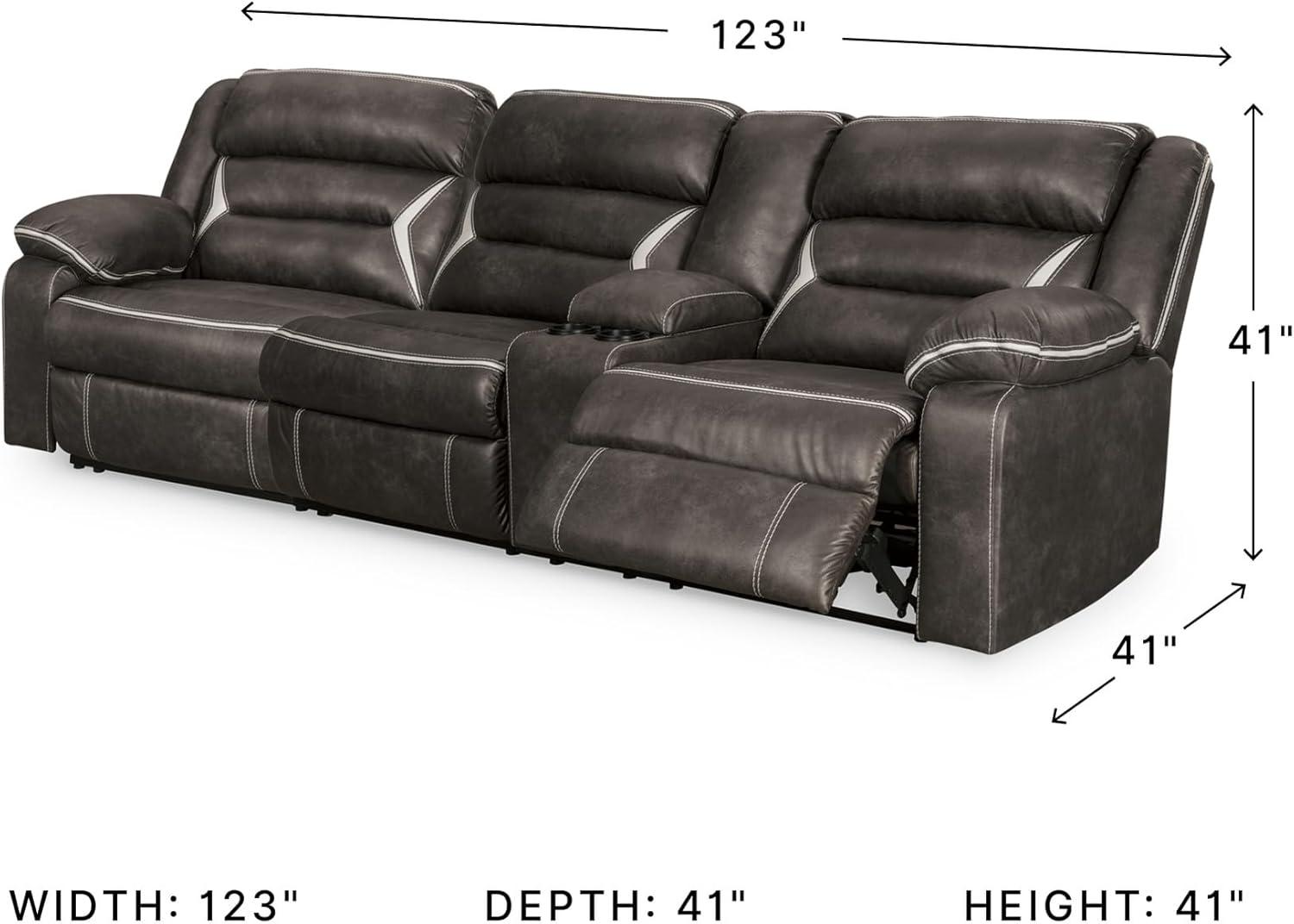 imageSignature Design by Ashley Kincord Contemporary Faux Leather 2Piece Power Reclining Sectional Sofa with USB Charging Ports Console Cup Holders and Storage Dark BrownRight Arm Rest