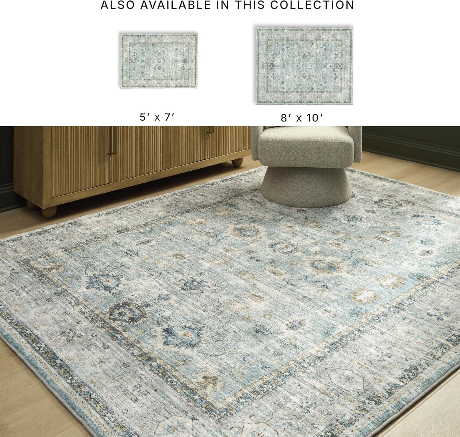 imageSignature Design by Ashley Ladstoney Classic Indoor Floral Rectangular 5 x 7 Area Rug Green amp Beige77 x 96 Rectangular
