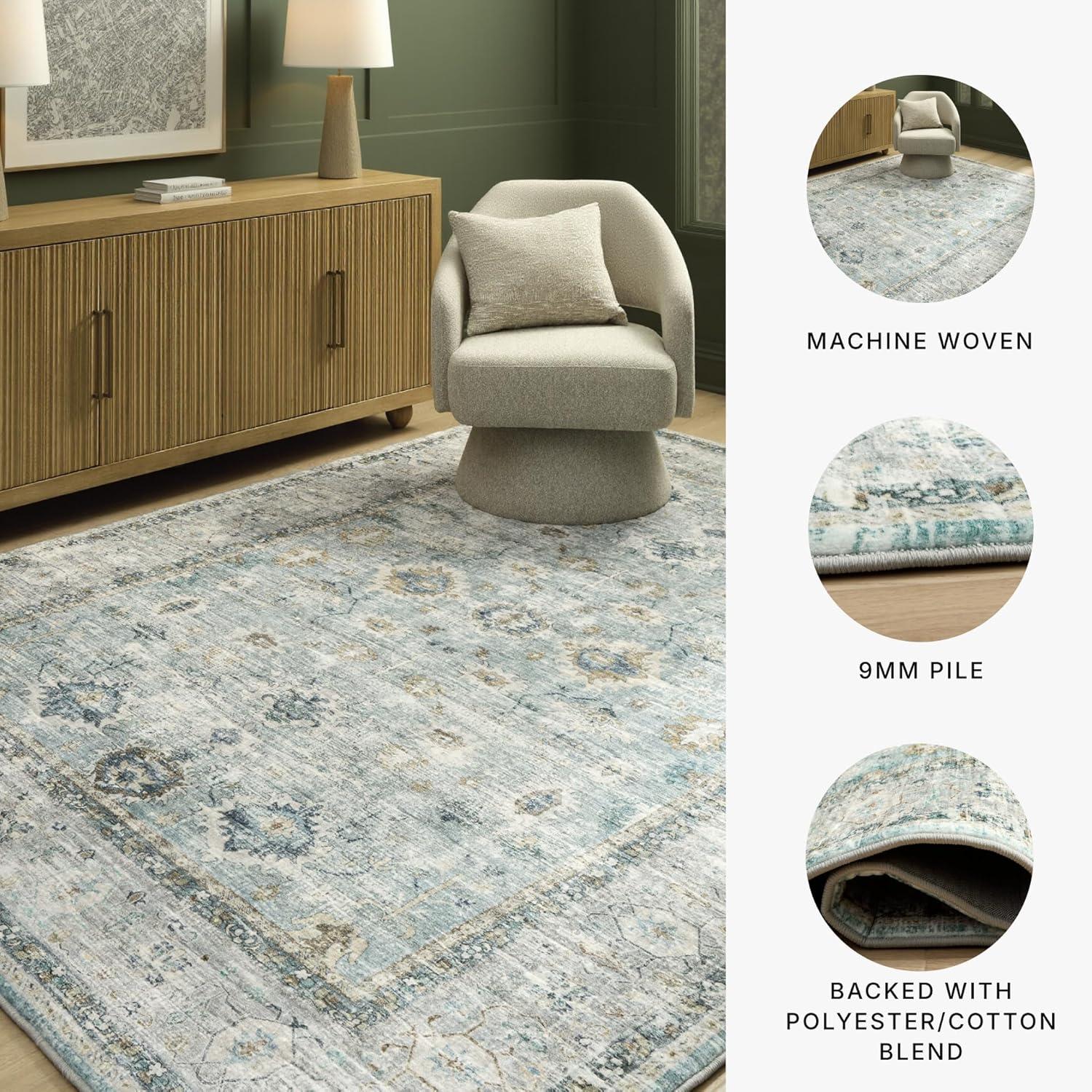 imageSignature Design by Ashley Ladstoney Classic Indoor Floral Rectangular 5 x 7 Area Rug Green amp Beige77 x 96 Rectangular