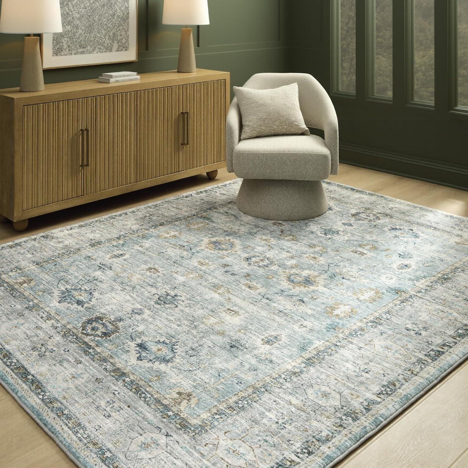 imageSignature Design by Ashley Ladstoney Classic Indoor Floral Rectangular 5 x 7 Area Rug Green amp Beige77 x 96 Rectangular