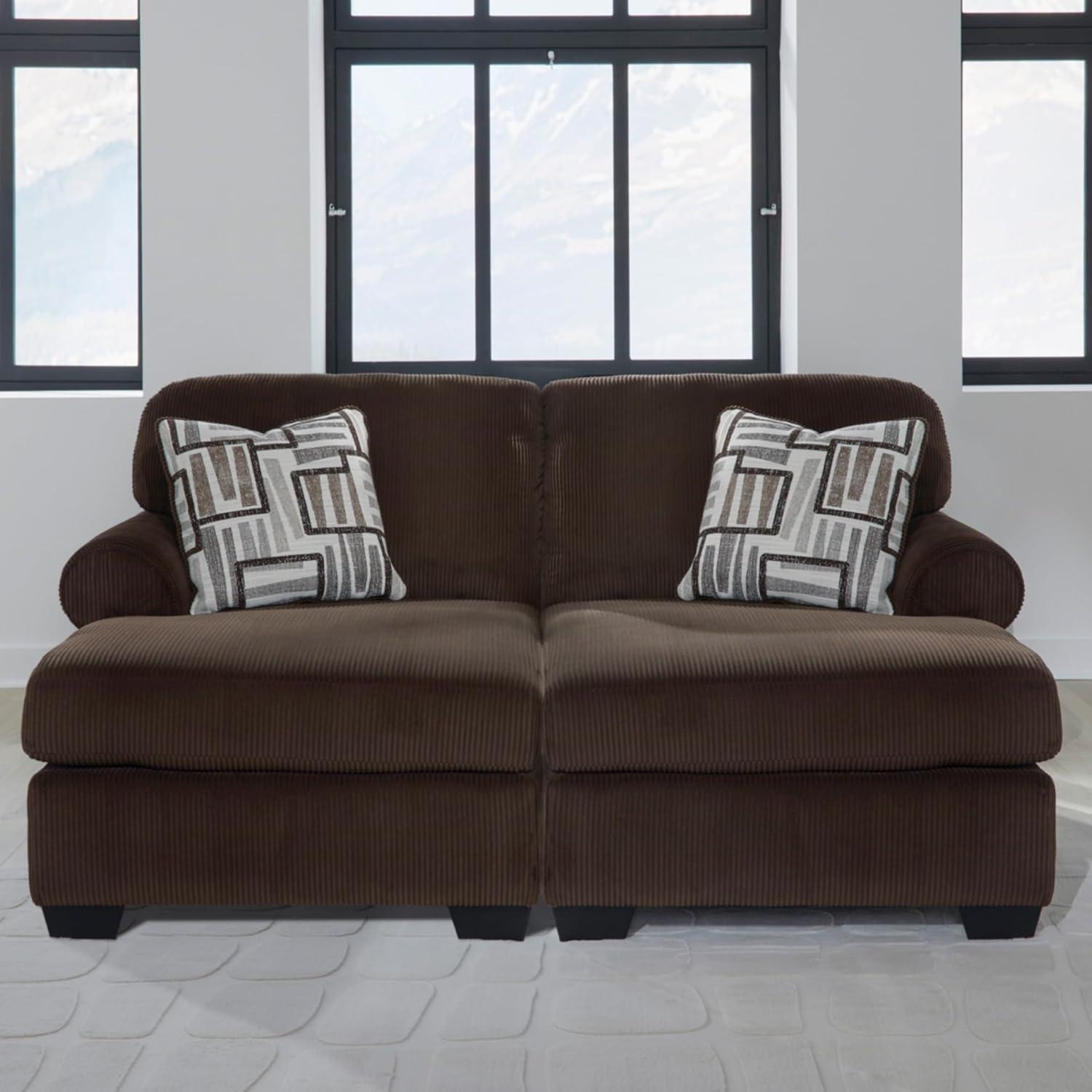 imageSignature Design by Ashley Landsings Straight Casual 2Piece Super Chaise with Removable Cushion and Rolled Arm Dark Brown2Piece Super Chaise