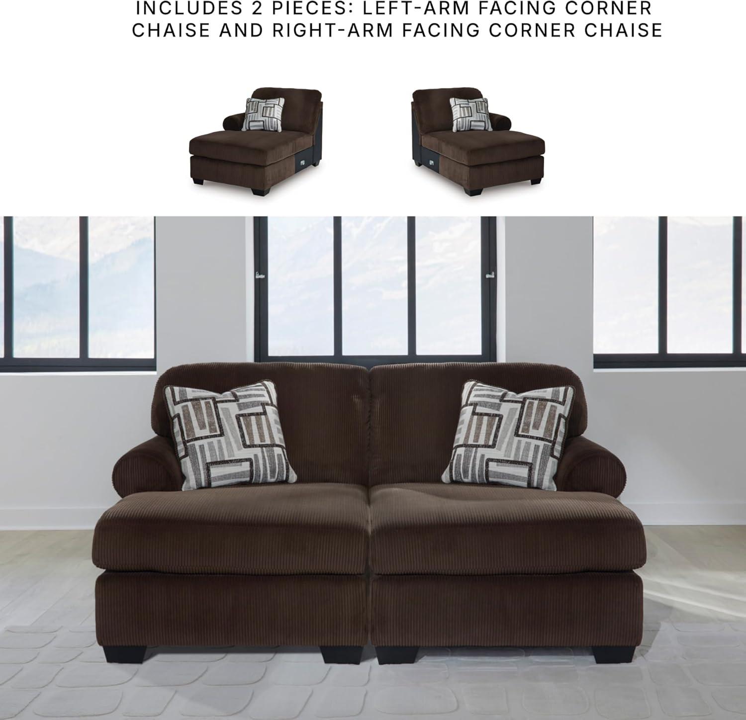 imageSignature Design by Ashley Landsings Straight Casual 2Piece Super Chaise with Removable Cushion and Rolled Arm Dark Brown2Piece Super Chaise