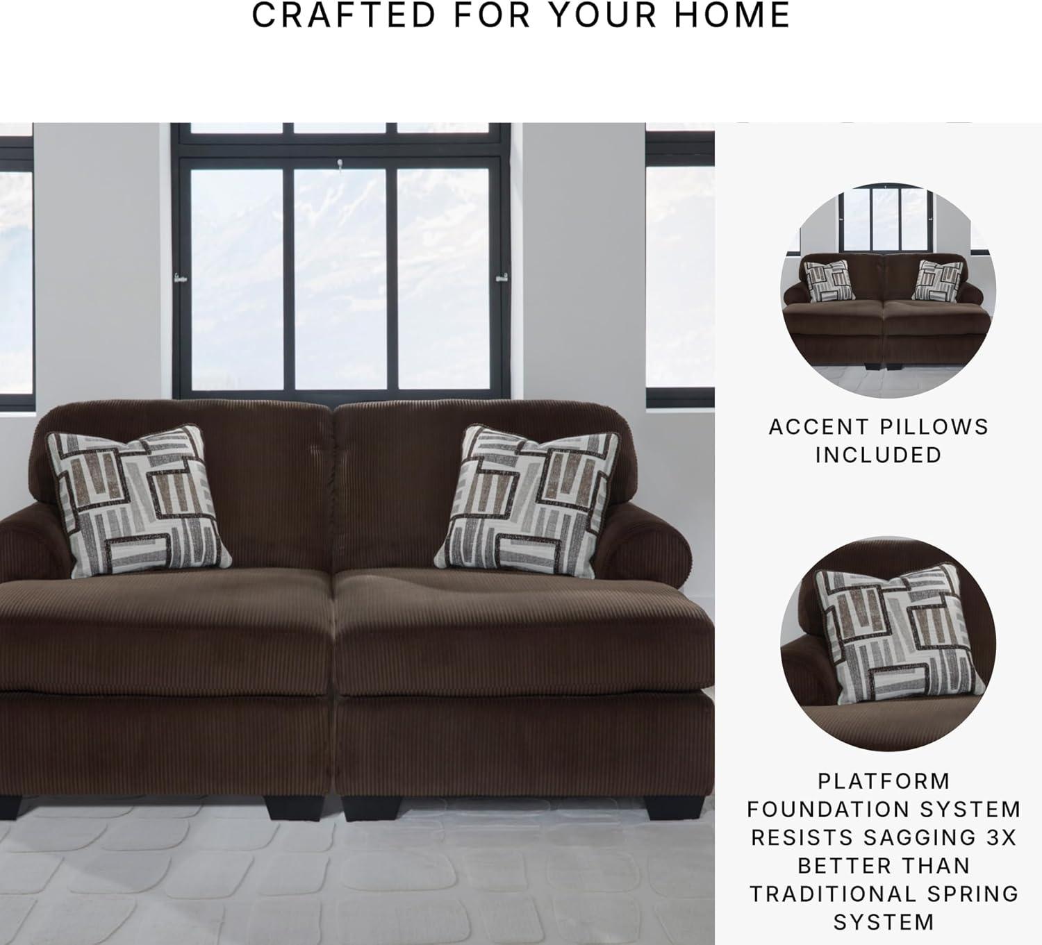 imageSignature Design by Ashley Landsings Straight Casual 2Piece Super Chaise with Removable Cushion and Rolled Arm Dark Brown2Piece Super Chaise