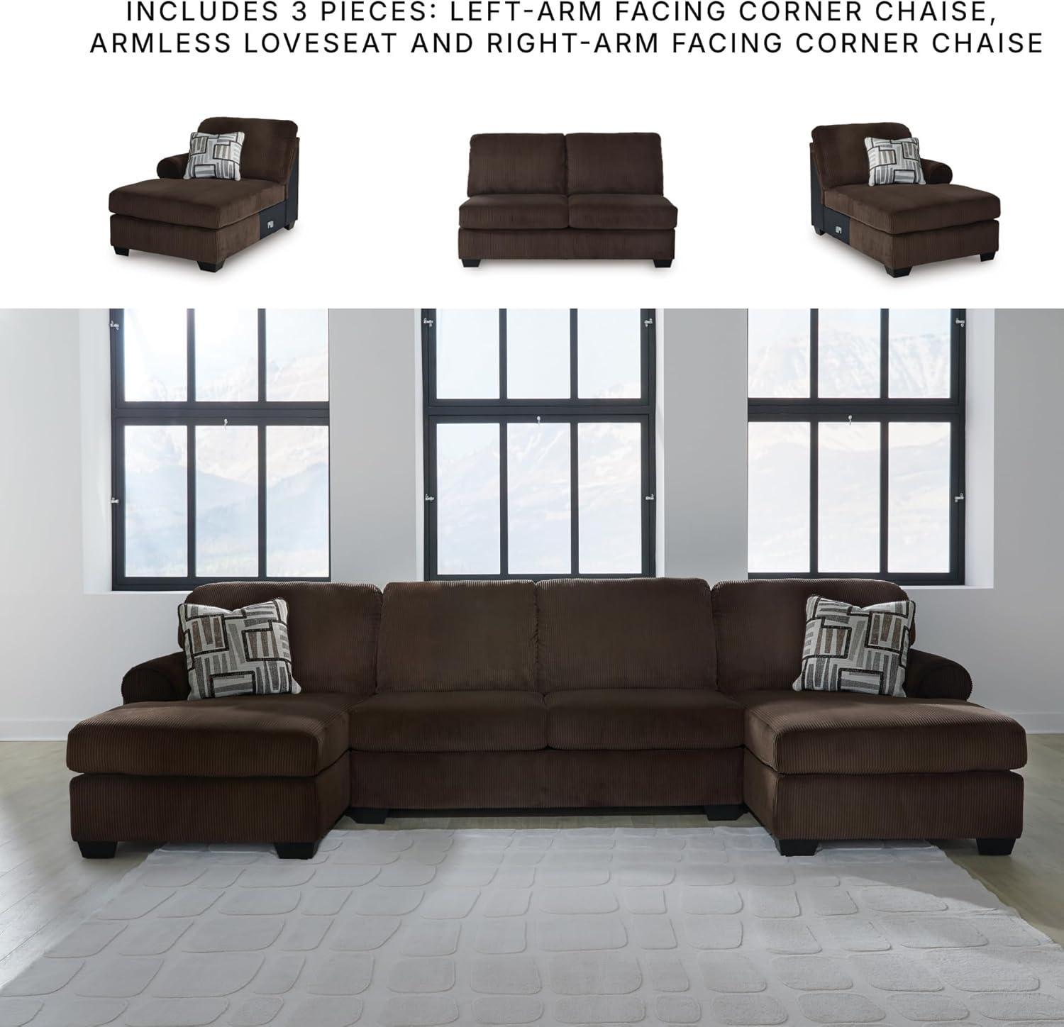 imageSignature Design by Ashley Landsings Straight Casual 2Piece Super Chaise with Removable Cushion and Rolled Arm Dark Brown3Piece Sectional with Double Chaise