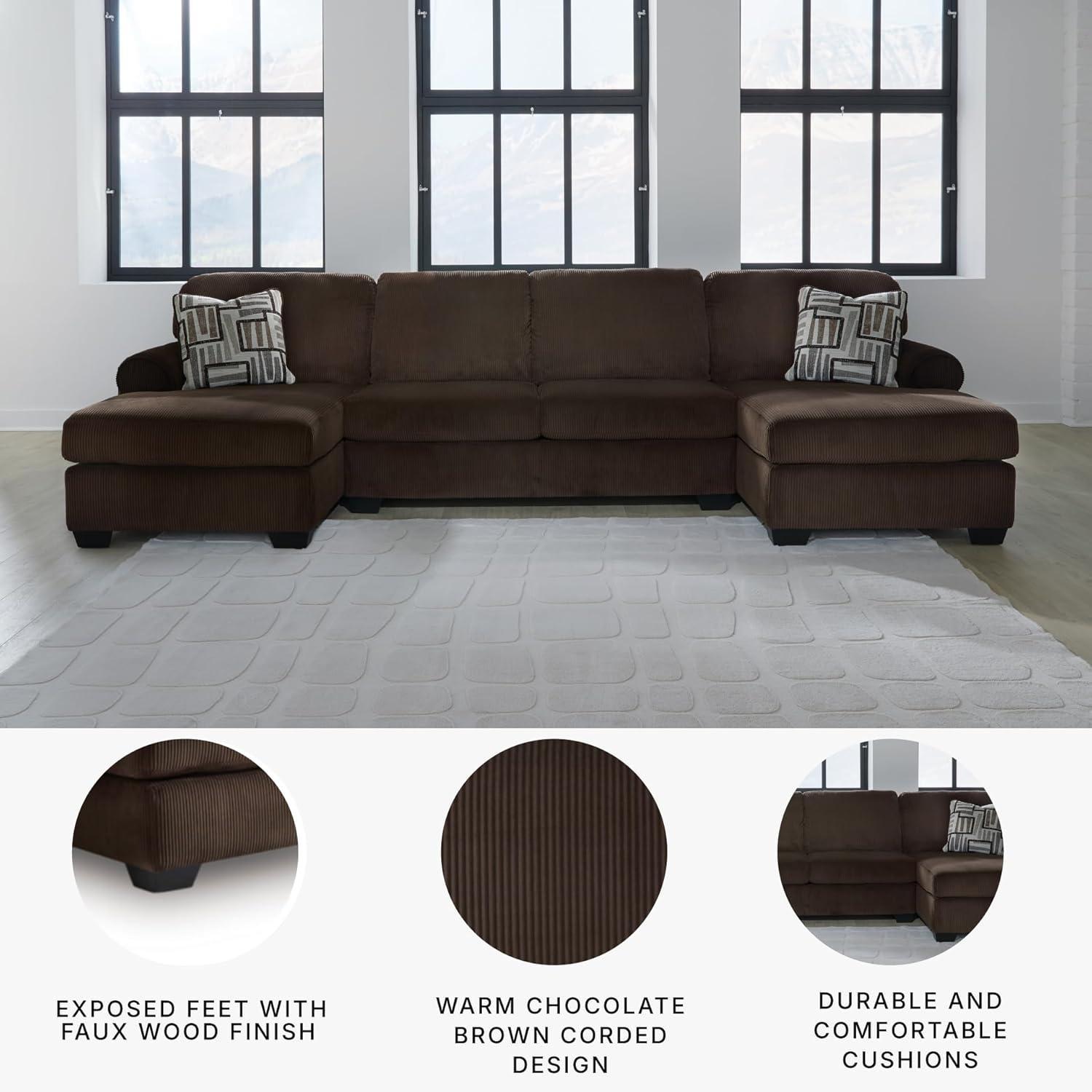 imageSignature Design by Ashley Landsings Straight Casual 2Piece Super Chaise with Removable Cushion and Rolled Arm Dark Brown3Piece Sectional with Double Chaise