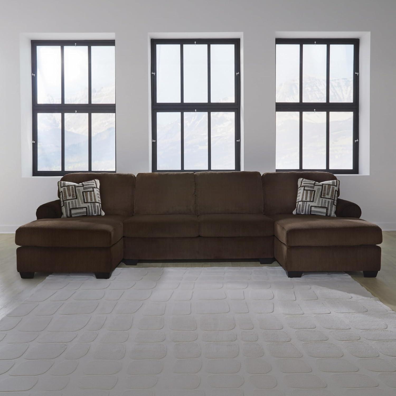 imageSignature Design by Ashley Landsings Straight Casual 2Piece Super Chaise with Removable Cushion and Rolled Arm Dark Brown3Piece Sectional with Double Chaise
