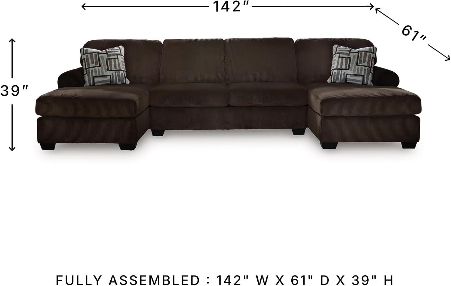 imageSignature Design by Ashley Landsings Straight Casual 2Piece Super Chaise with Removable Cushion and Rolled Arm Dark Brown3Piece Sectional with Double Chaise