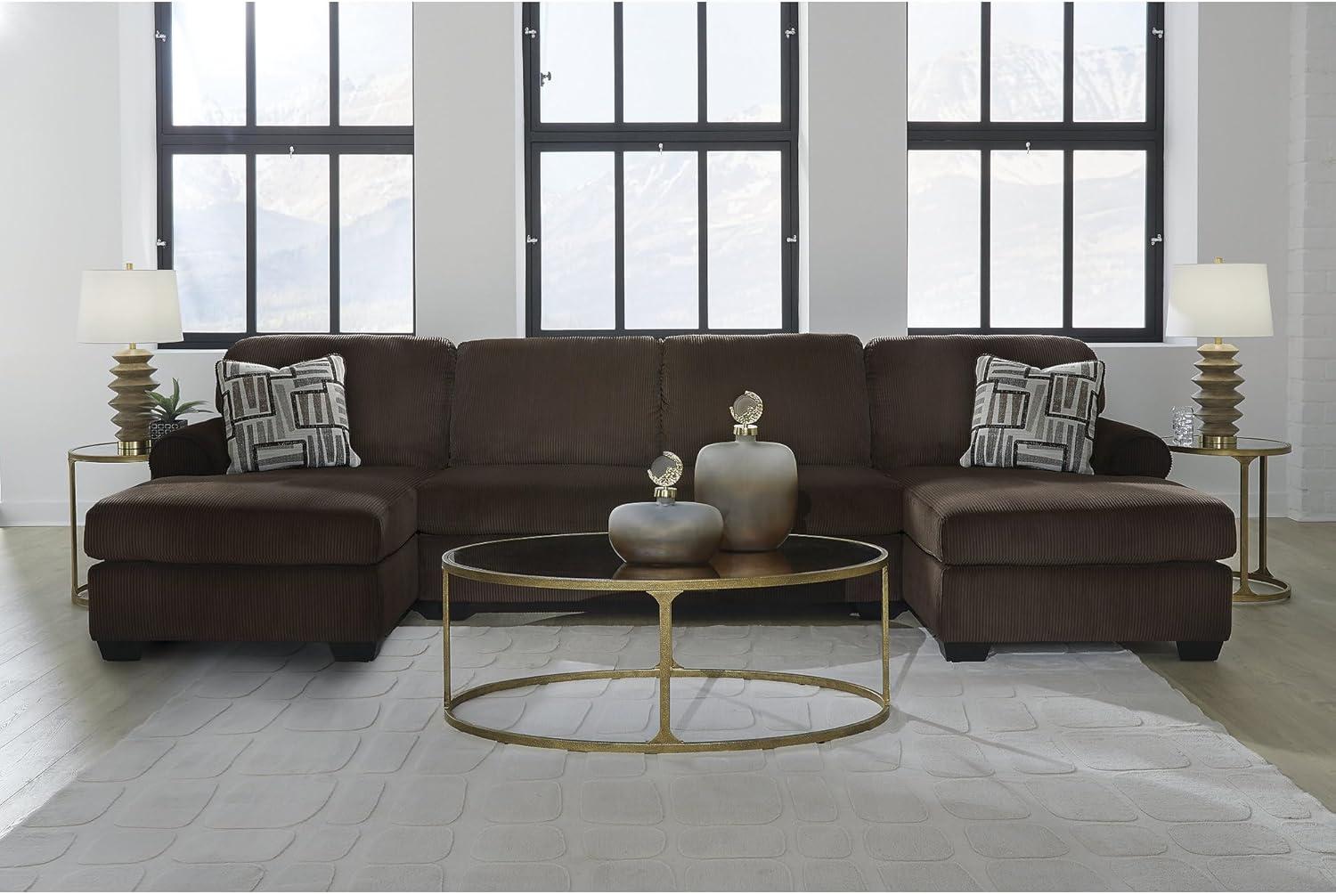 imageSignature Design by Ashley Landsings Straight Casual 2Piece Super Chaise with Removable Cushion and Rolled Arm Dark Brown3Piece Sectional with Double Chaise