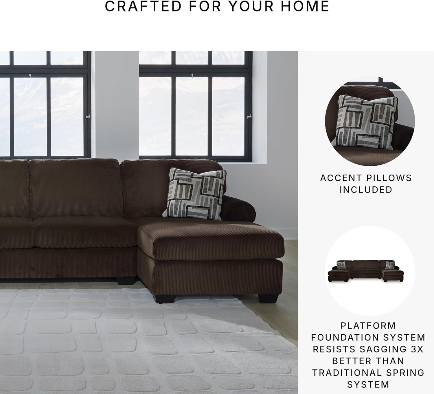 imageSignature Design by Ashley Landsings Straight Casual 2Piece Super Chaise with Removable Cushion and Rolled Arm Dark Brown3Piece Sectional with Double Chaise