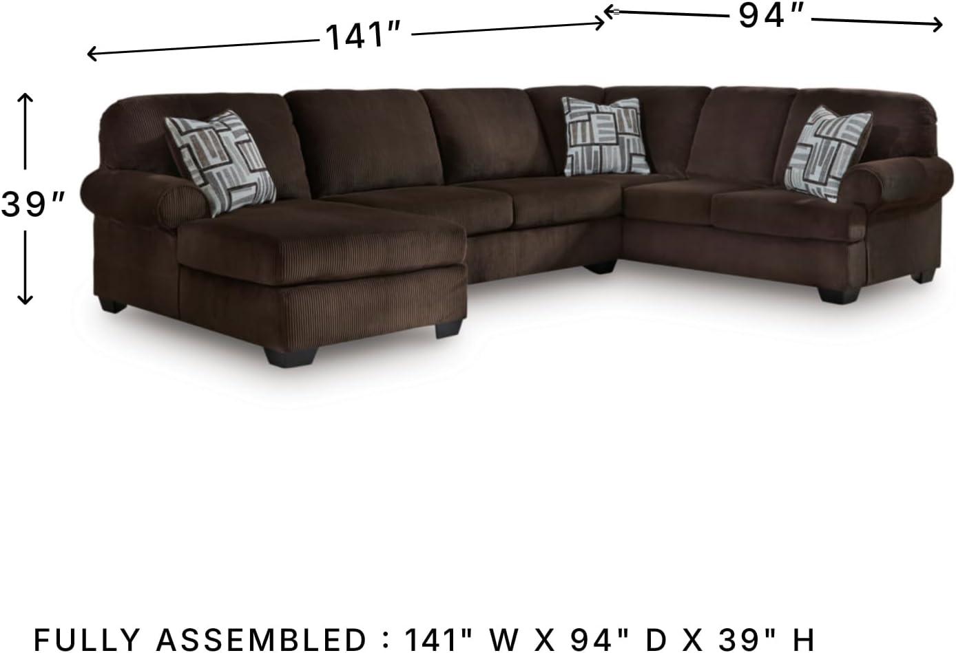 imageSignature Design by Ashley Landsings Straight Casual 2Piece Super Chaise with Removable Cushion and Rolled Arm Dark BrownLeft Hand 3Piece Sectional with Chaise
