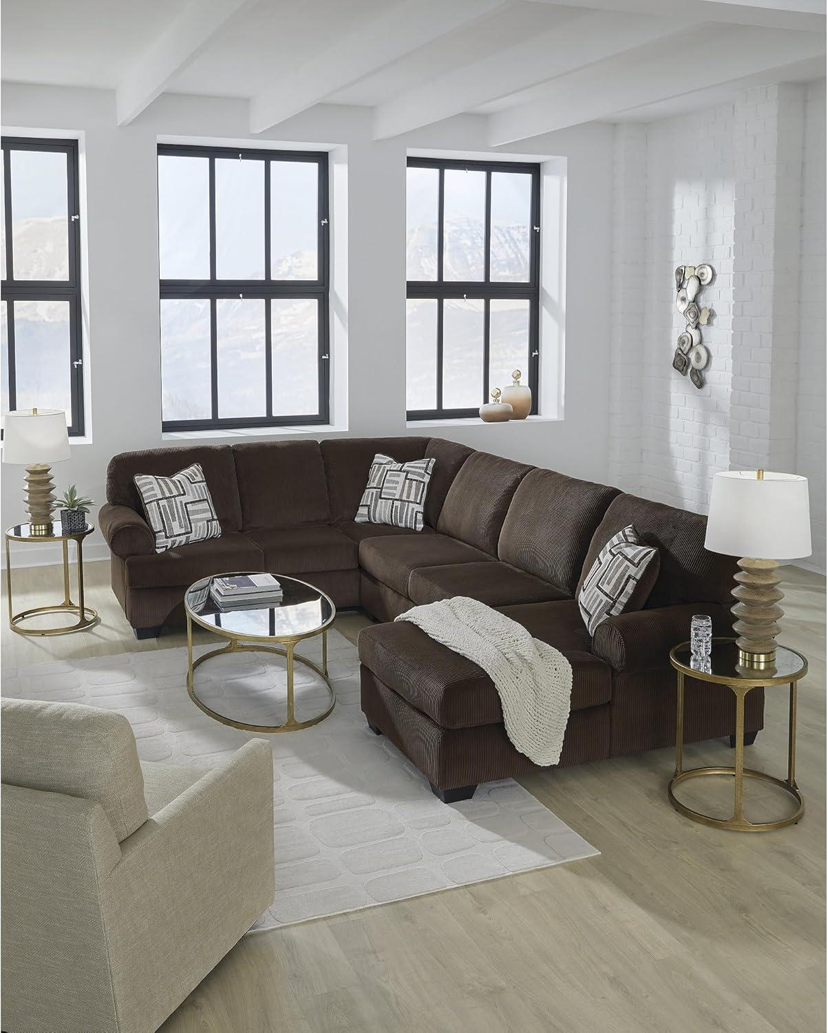 imageSignature Design by Ashley Landsings Straight Casual 2Piece Super Chaise with Removable Cushion and Rolled Arm Dark BrownRight Hand 3Piece Sectional with Chaise