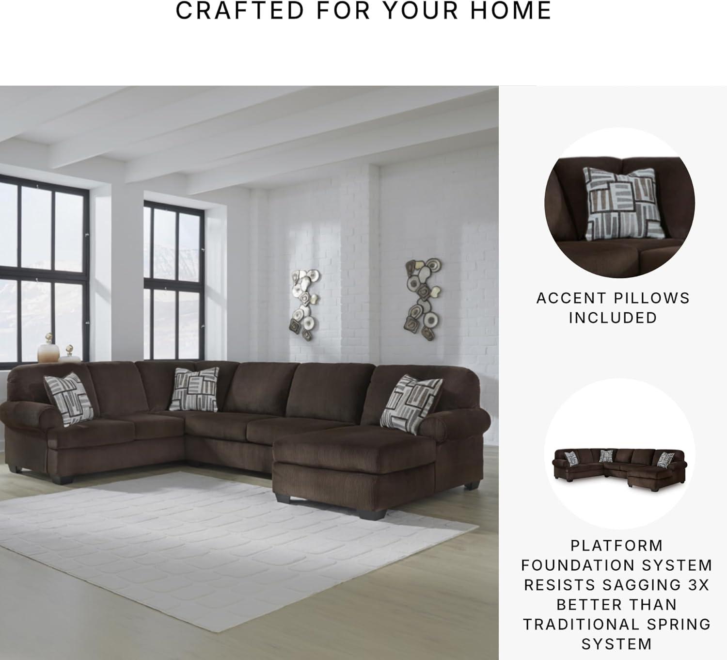 imageSignature Design by Ashley Landsings Straight Casual 2Piece Super Chaise with Removable Cushion and Rolled Arm Dark BrownRight Hand 3Piece Sectional with Chaise
