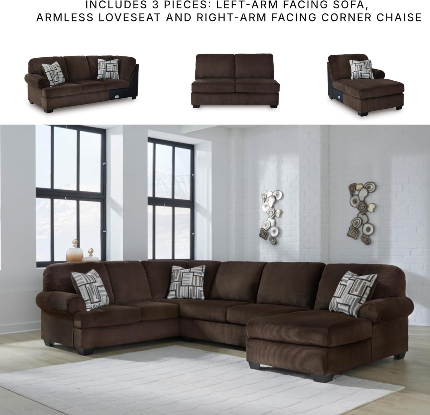 imageSignature Design by Ashley Landsings Straight Casual 2Piece Super Chaise with Removable Cushion and Rolled Arm Dark BrownRight Hand 3Piece Sectional with Chaise