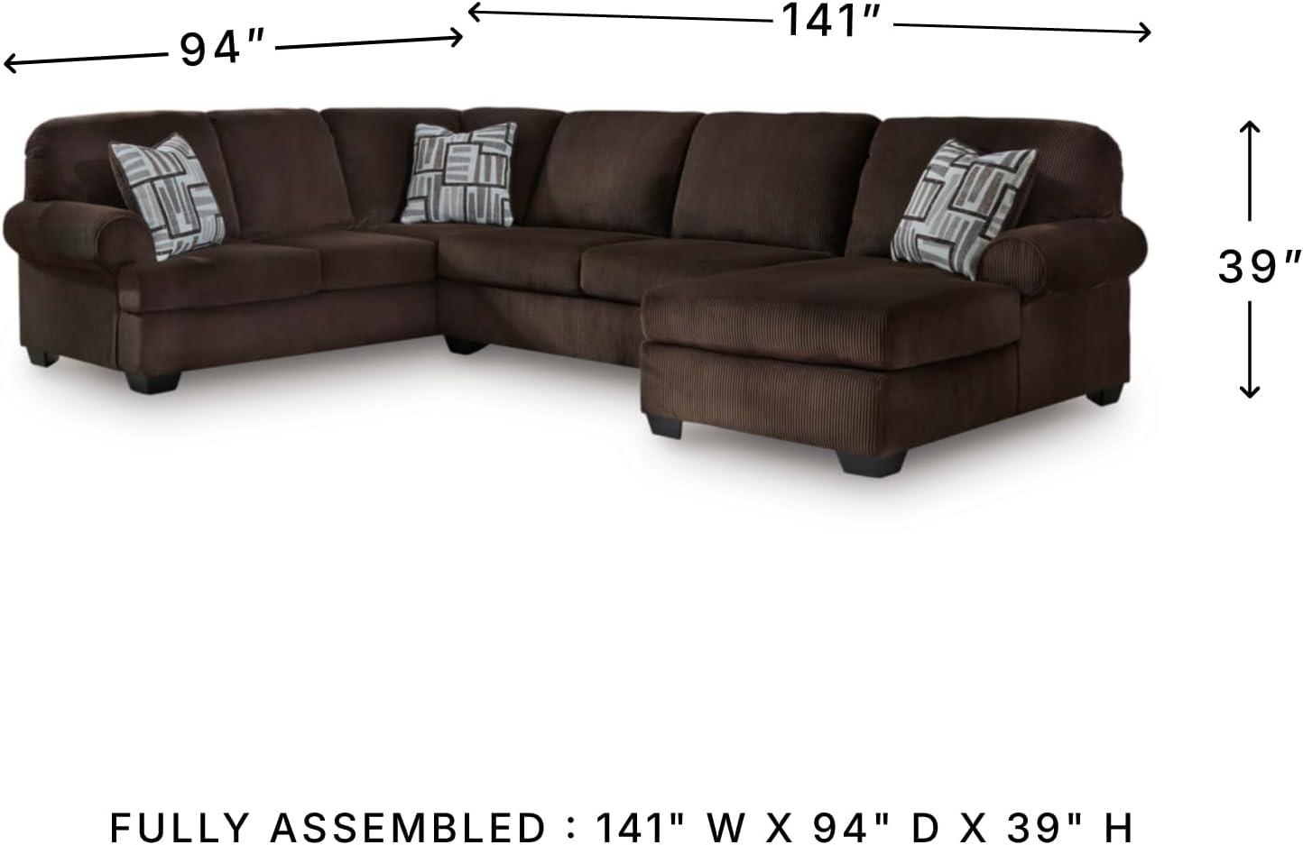 imageSignature Design by Ashley Landsings Straight Casual 2Piece Super Chaise with Removable Cushion and Rolled Arm Dark BrownRight Hand 3Piece Sectional with Chaise