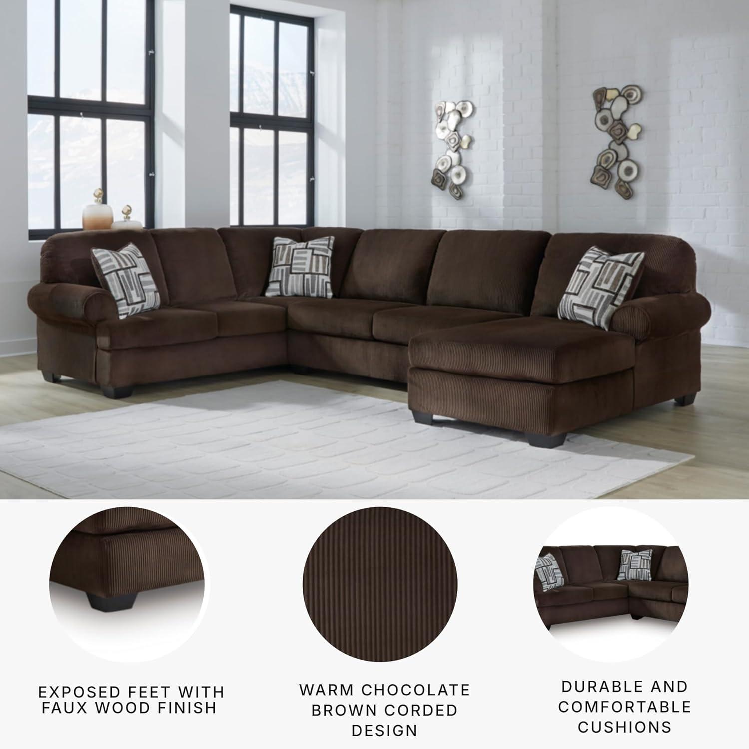 imageSignature Design by Ashley Landsings Straight Casual 2Piece Super Chaise with Removable Cushion and Rolled Arm Dark BrownRight Hand 3Piece Sectional with Chaise