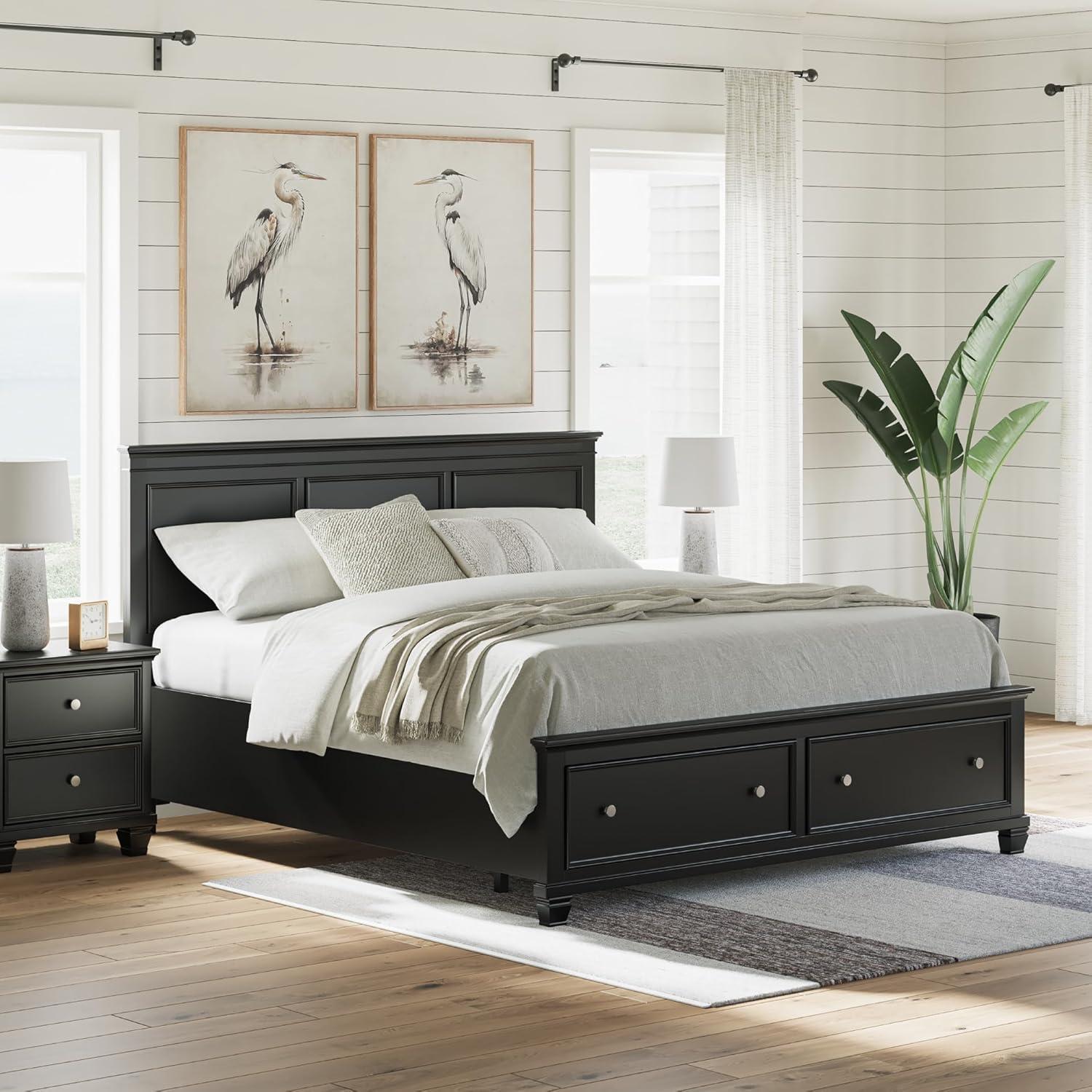 imageSignature Design by Ashley Lanolee Farmhouse Panel Storage Bed Foundation or Box Spring Not Needed Queen BlackBlack