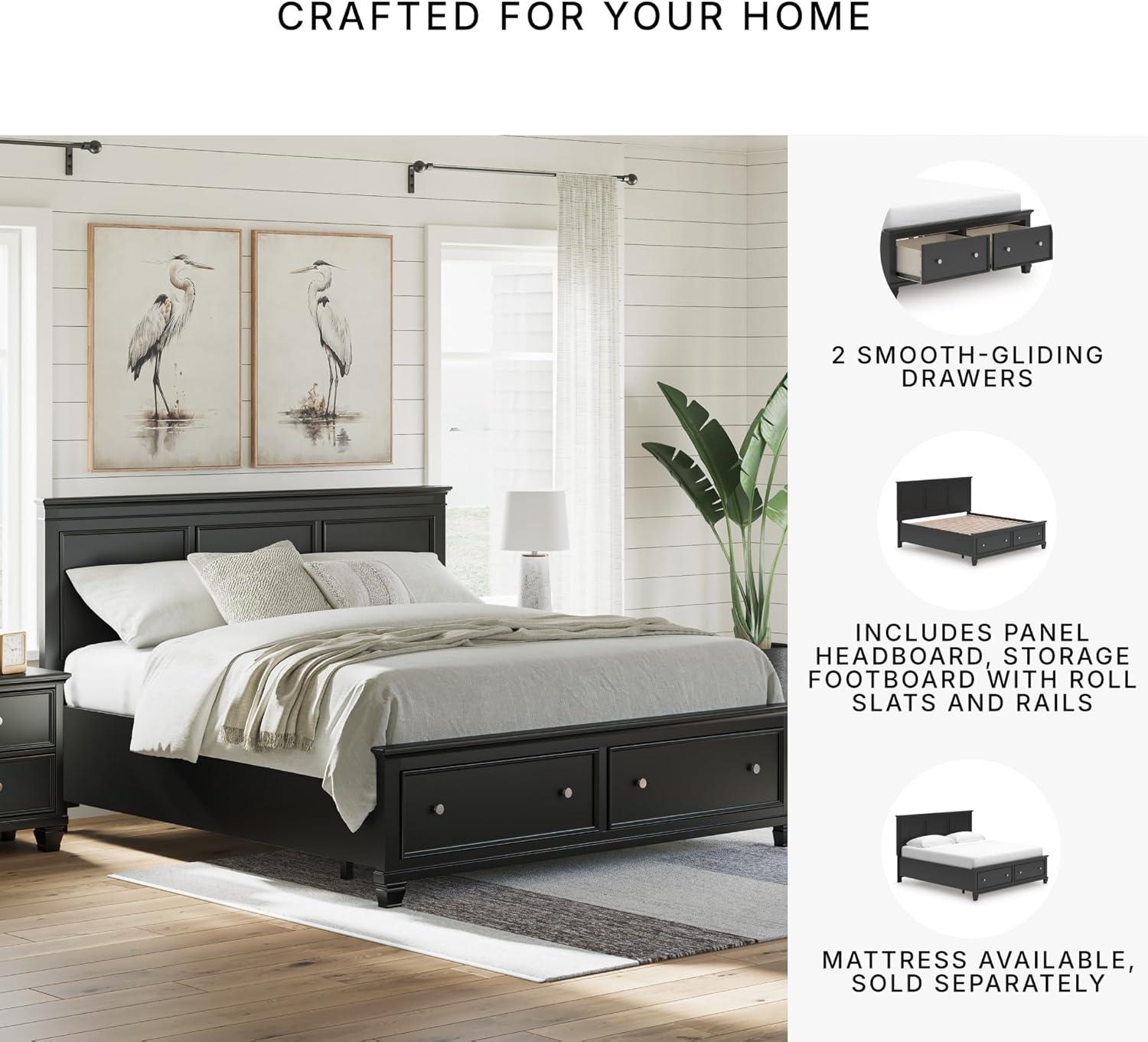 imageSignature Design by Ashley Lanolee Farmhouse Panel Storage Bed Foundation or Box Spring Not Needed Queen BlackBlack