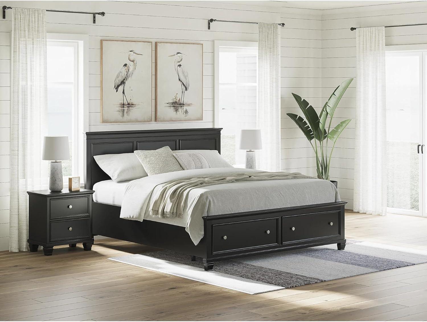 imageSignature Design by Ashley Lanolee Farmhouse Panel Storage Bed Foundation or Box Spring Not Needed Queen BlackBlack